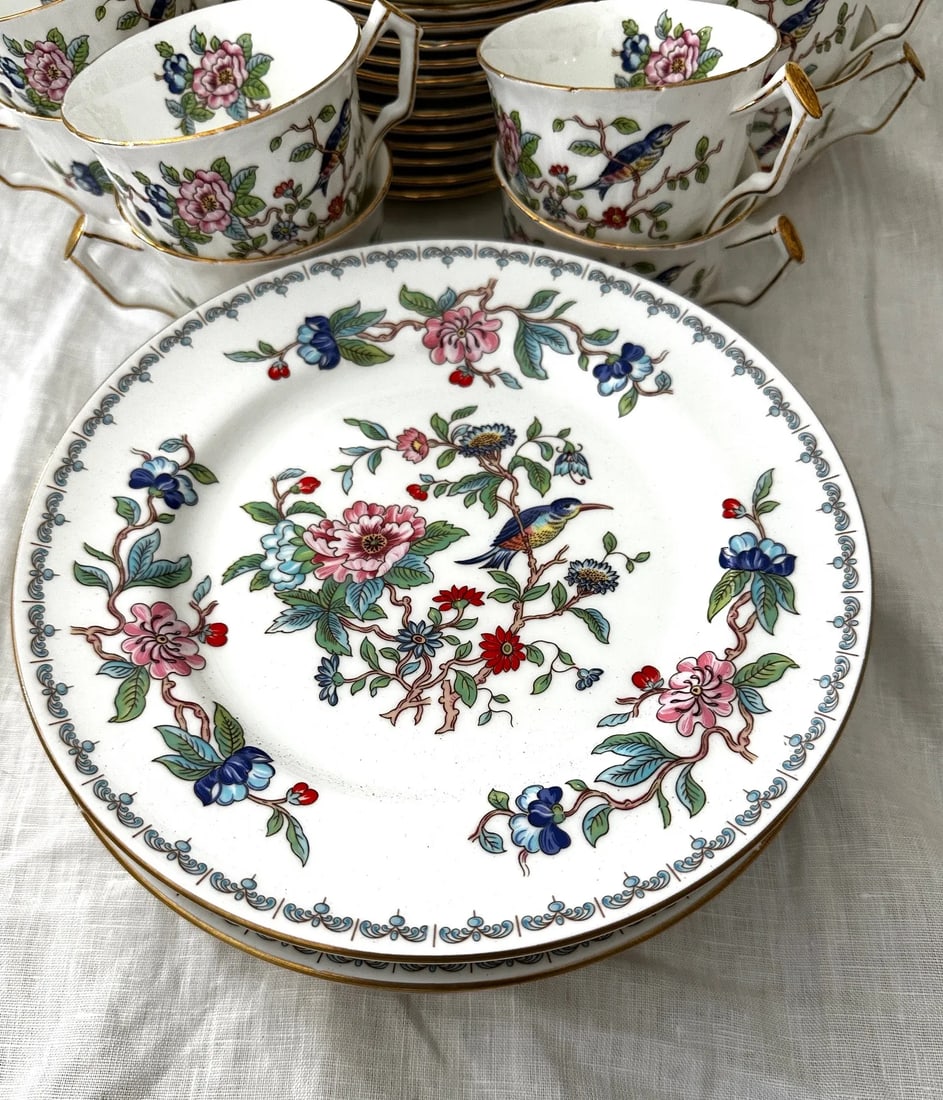 Vintage John Aynsley Pembroke Floral/Bird Motif Bone China-A Set - 3