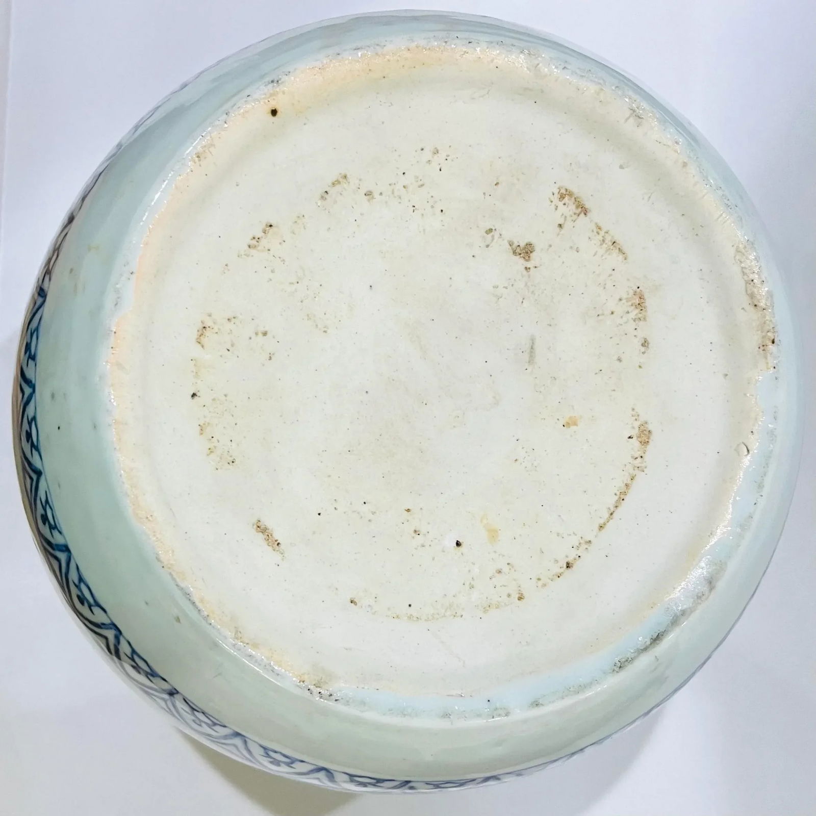 Antique Japanese Hibachi Cachepot Planter - Green Border - 8