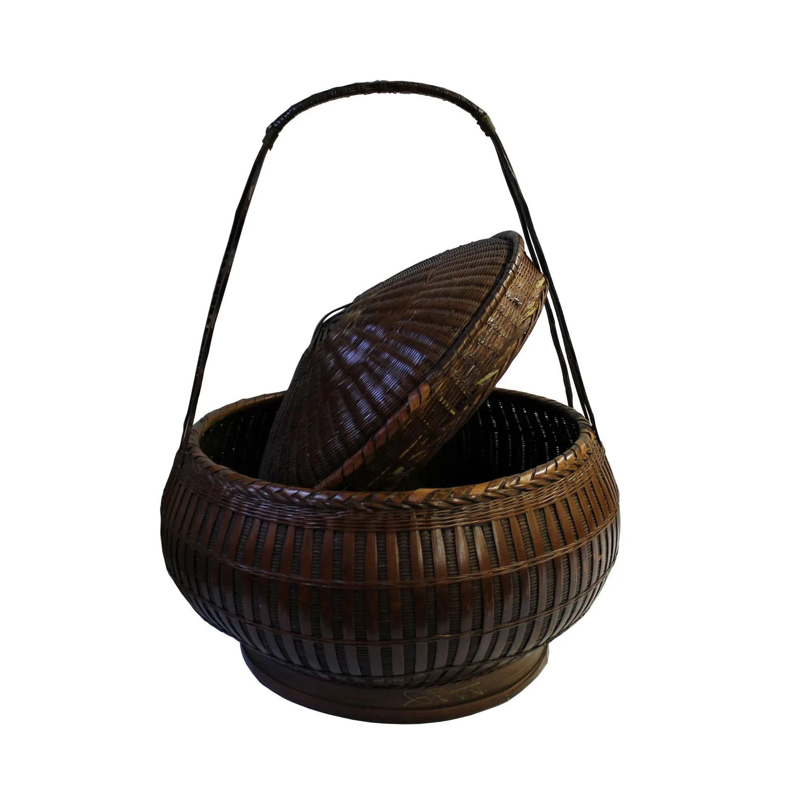 Oriental Handmade Brown Rattan Basket With Long Handle - 3