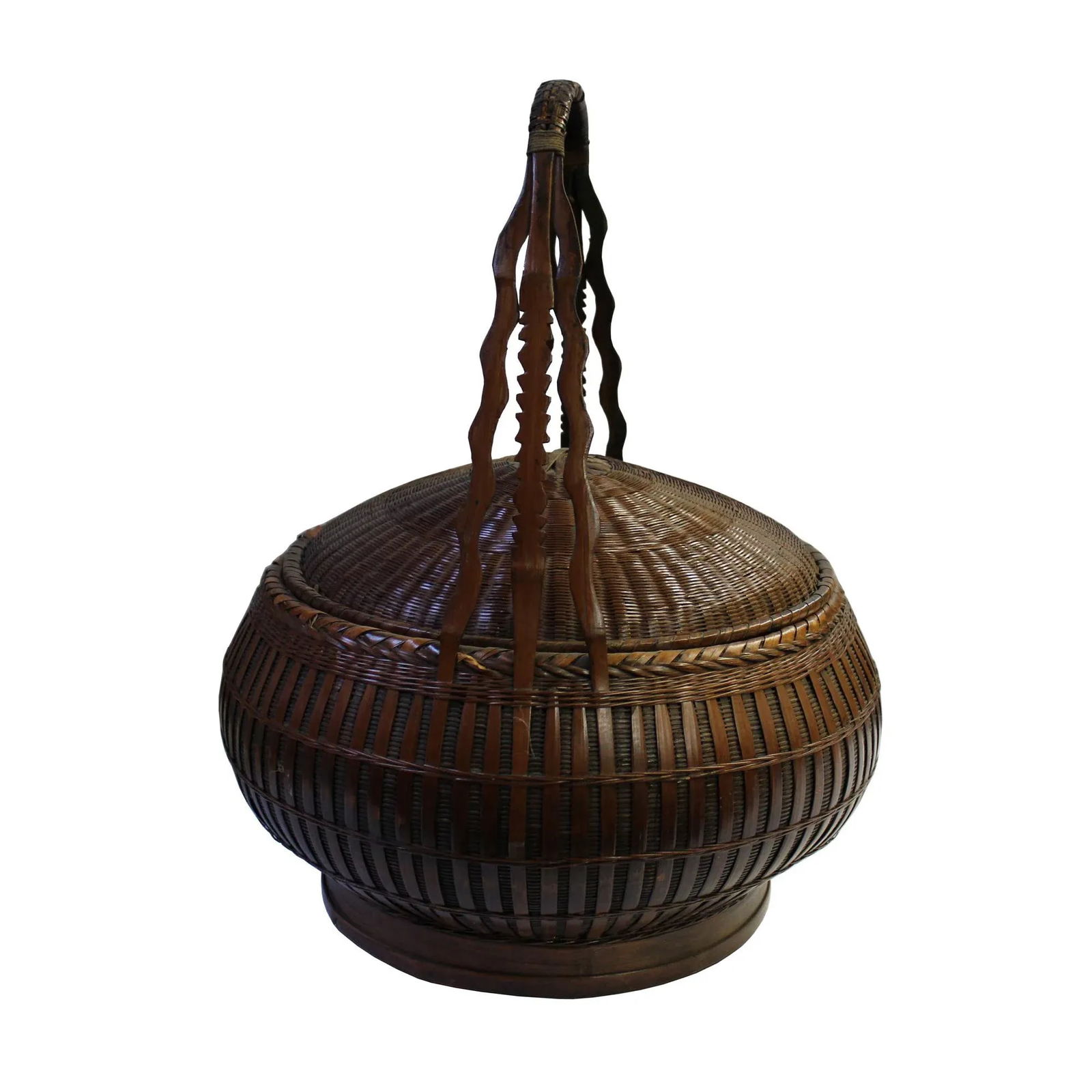 Oriental Handmade Brown Rattan Basket With Long Handle - 4
