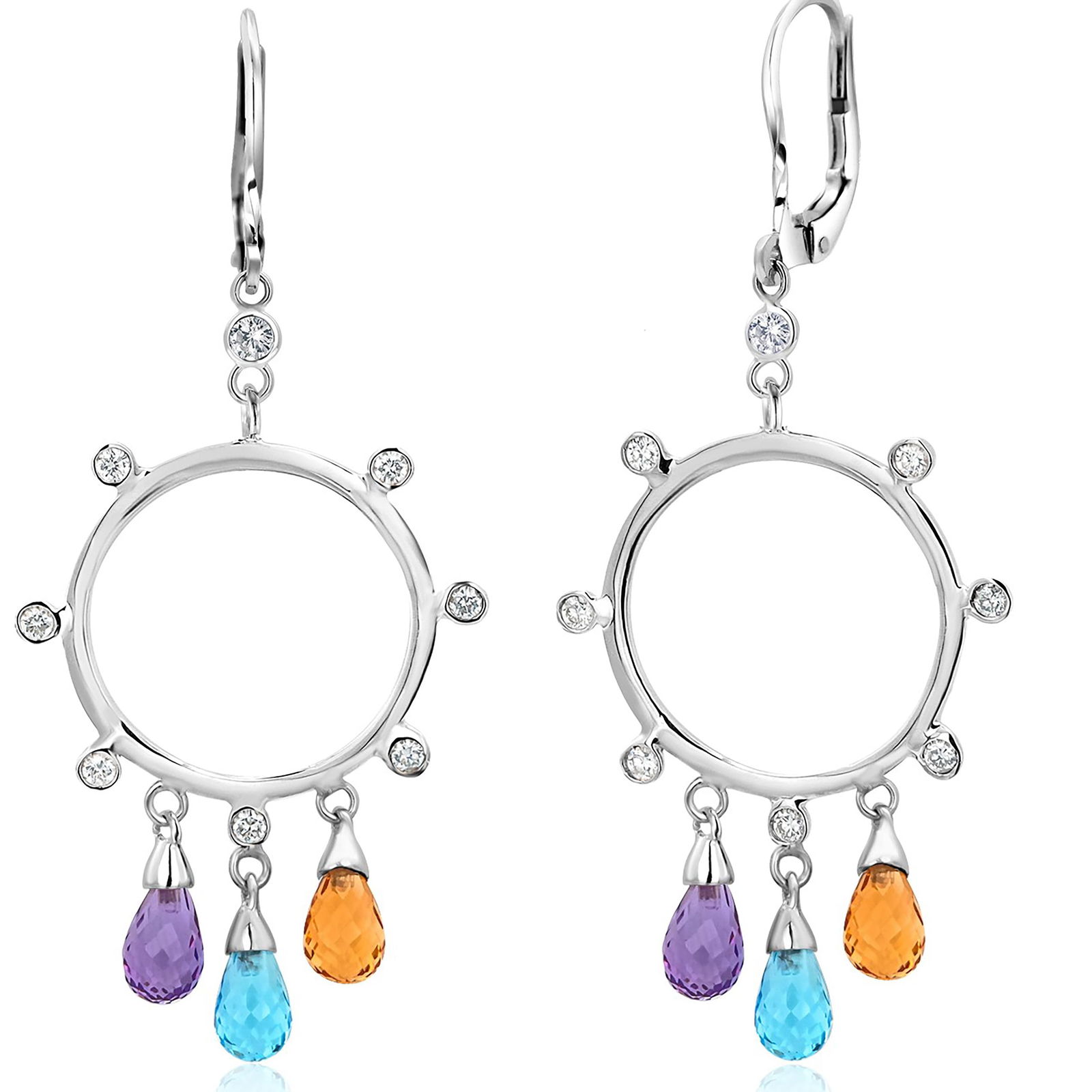 14 Karat White Gold Diamond Circle Earrings With 2.50 Carats Gemstone Briolettes - 2 Pieces - 5