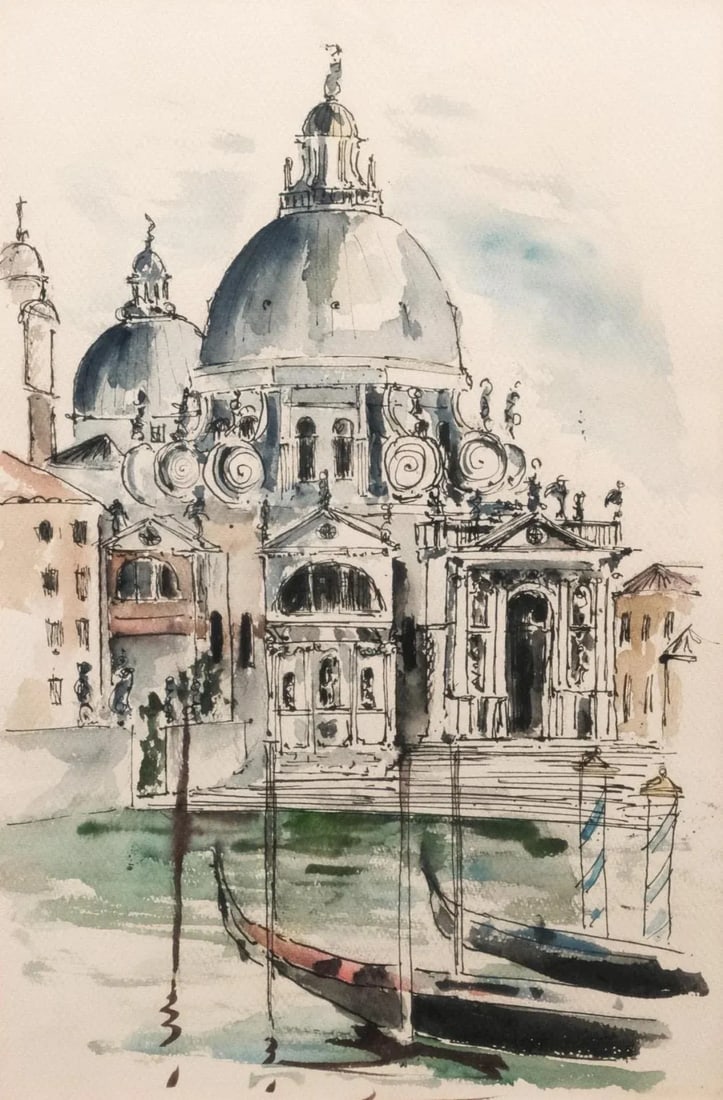 1960s Watercolor Painting on Paper Venice Santa Maria De La Salute Marie Louise Cuttler - 4