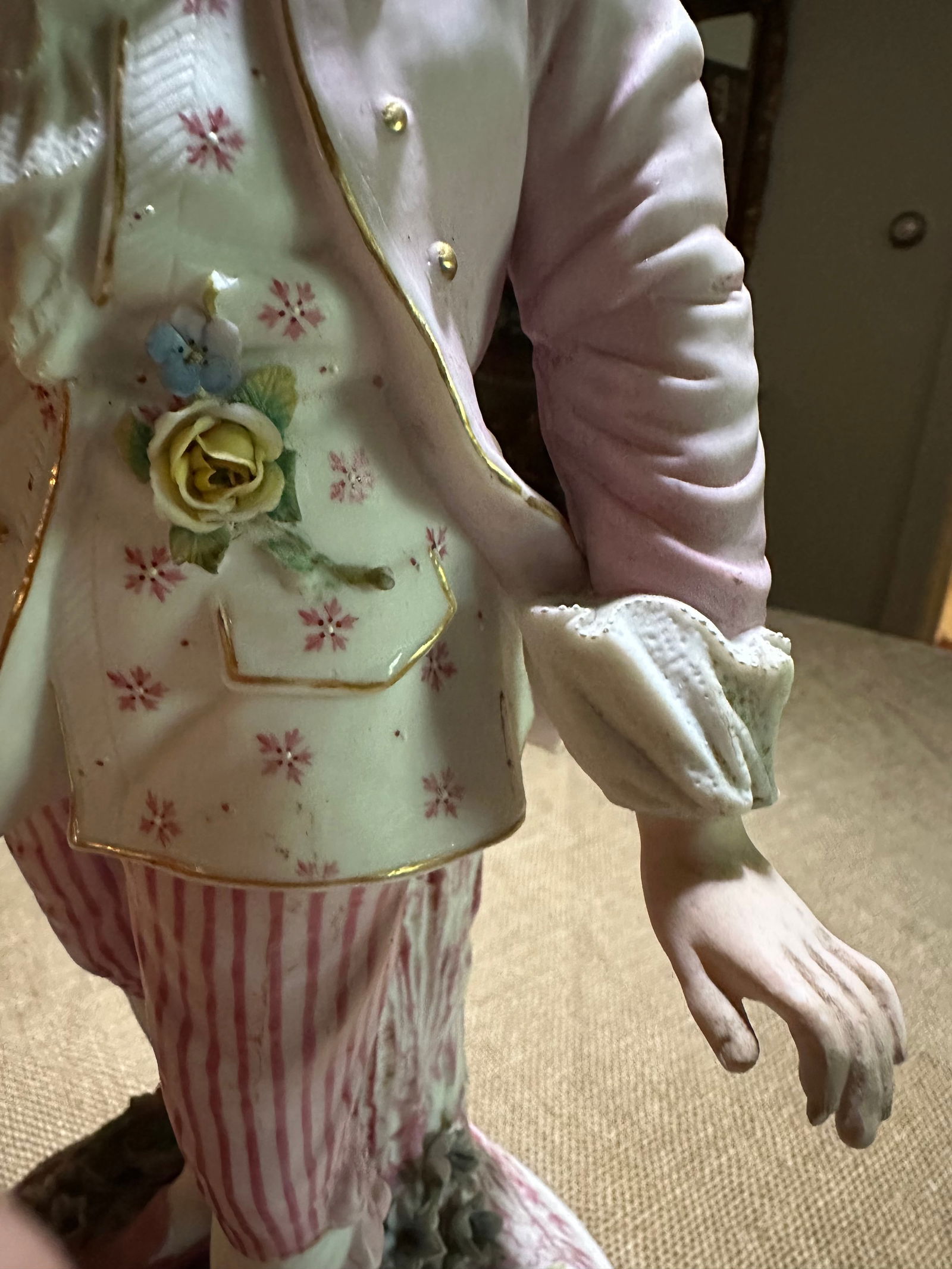 Late 19th Century Meissen Style Porcelain Figurine of an 18th Century Dandy in Pink With Flowers - 5
