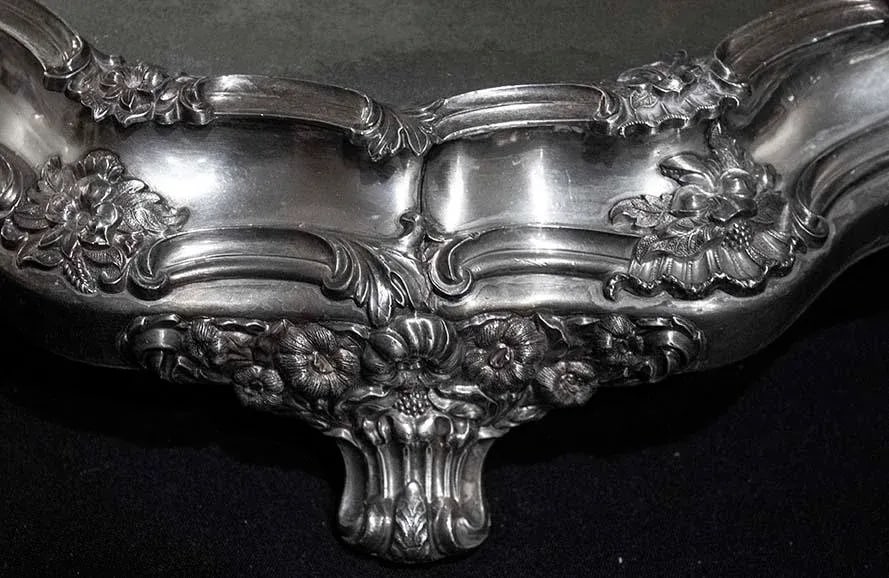 Antique Silverplate Ornate Footed Plateau Vanity Tray - 3