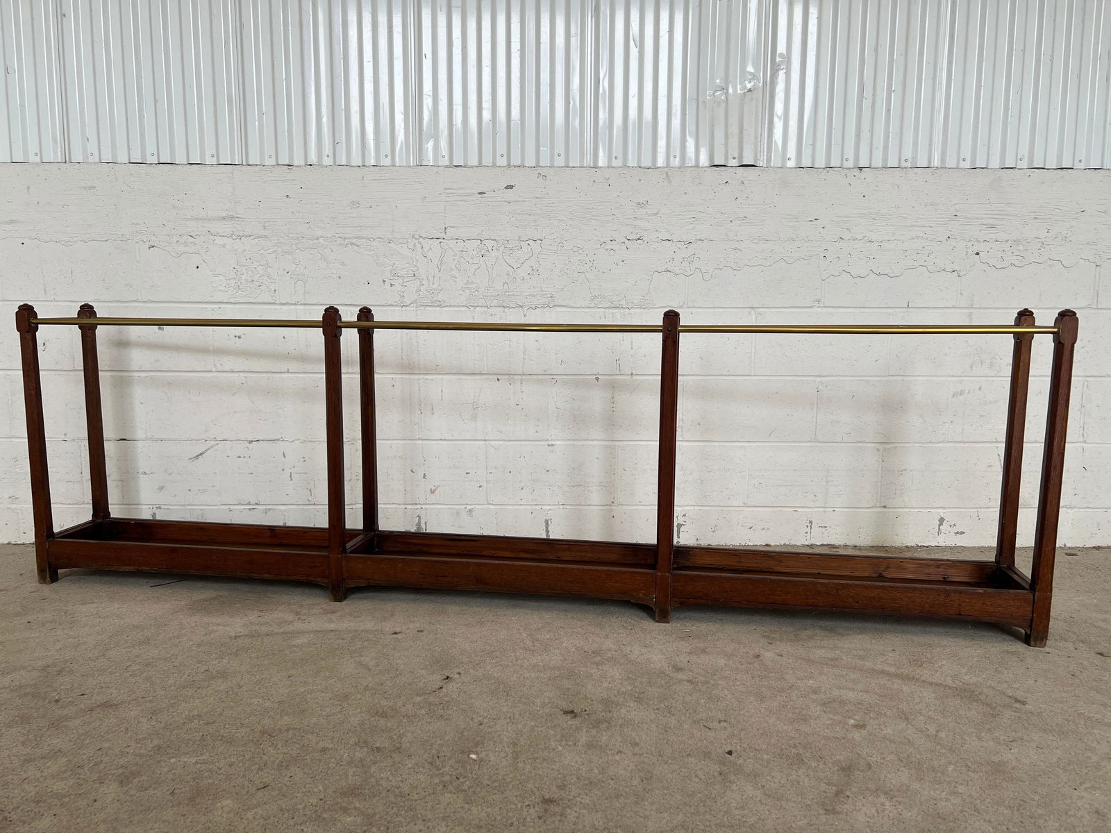 19th Century English Oak & Brass Cane / Umbrella Holder 8ft Victorian Hotel - 2