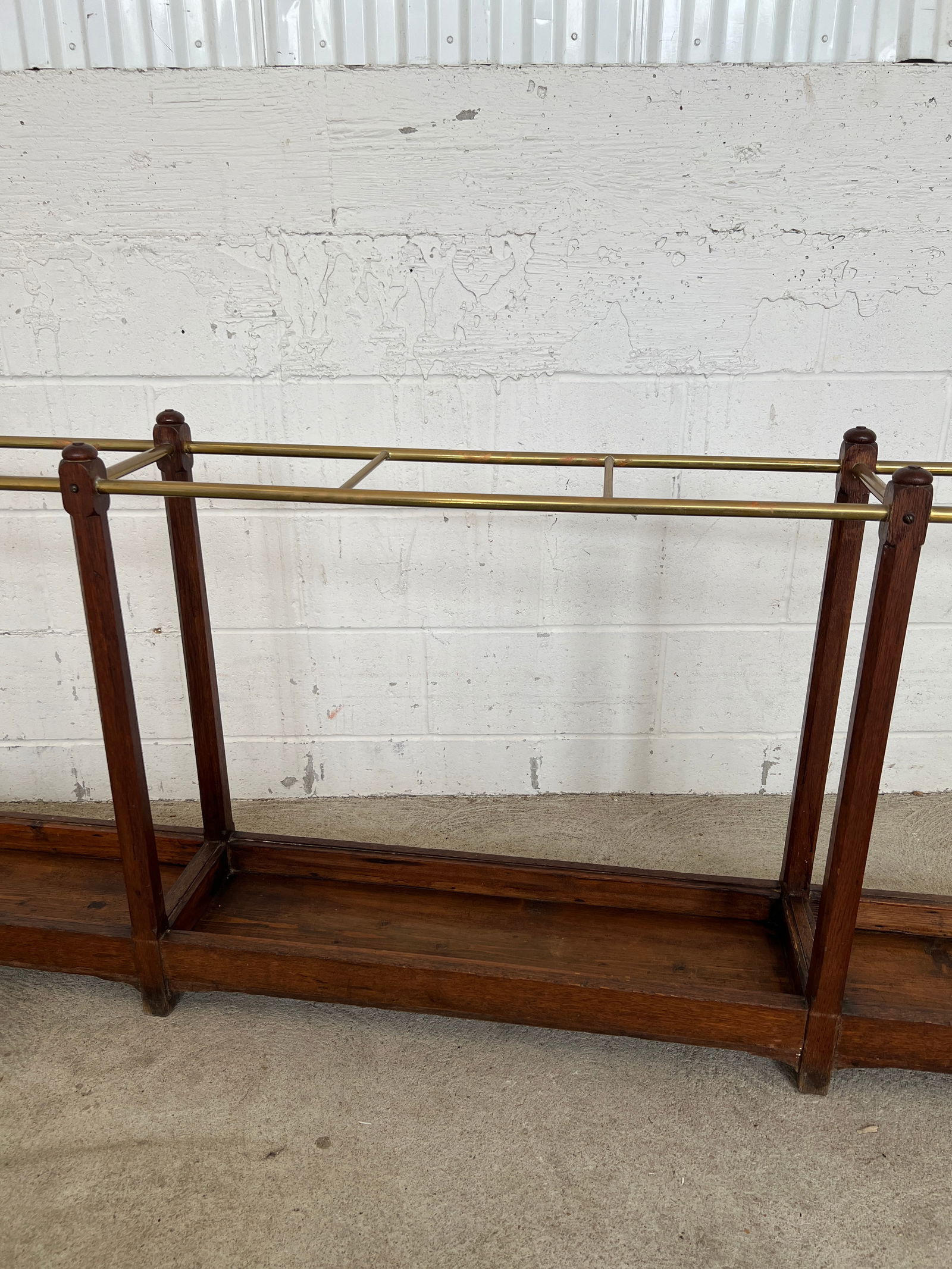 19th Century English Oak & Brass Cane / Umbrella Holder 8ft Victorian Hotel - 7