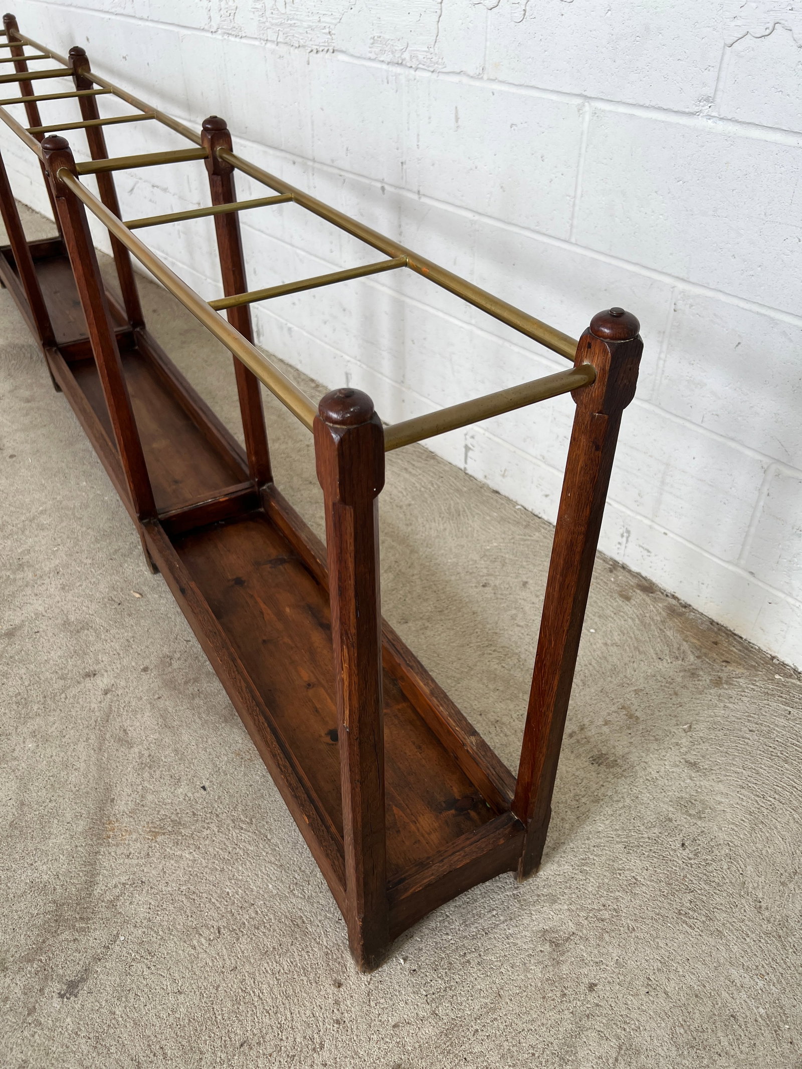 19th Century English Oak & Brass Cane / Umbrella Holder 8ft Victorian Hotel - 8