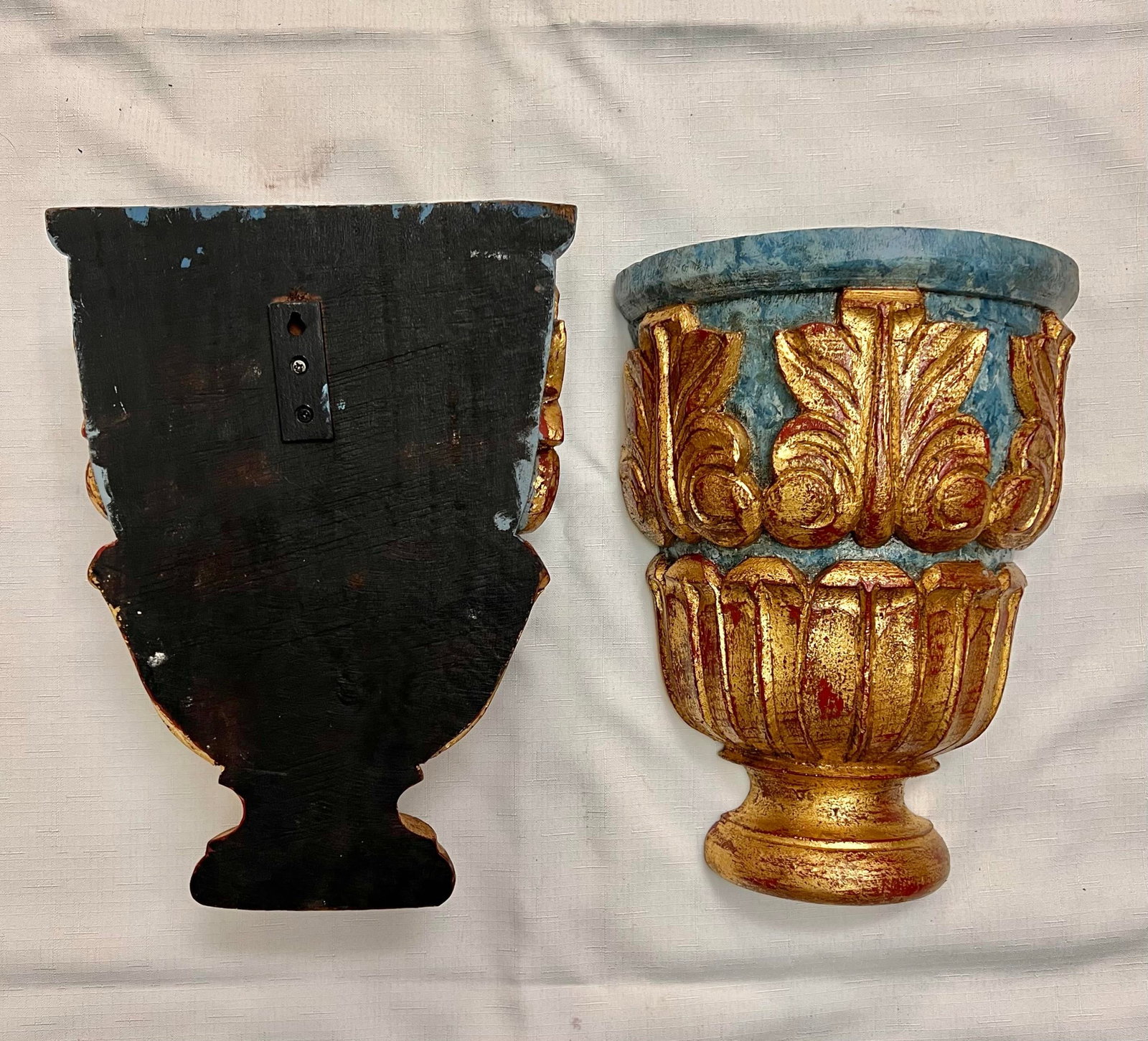 Stunning Vintage Carved Parcel Gilt Wood and Faux Marble Wall Brackets Newly Painted - A Pair - 9