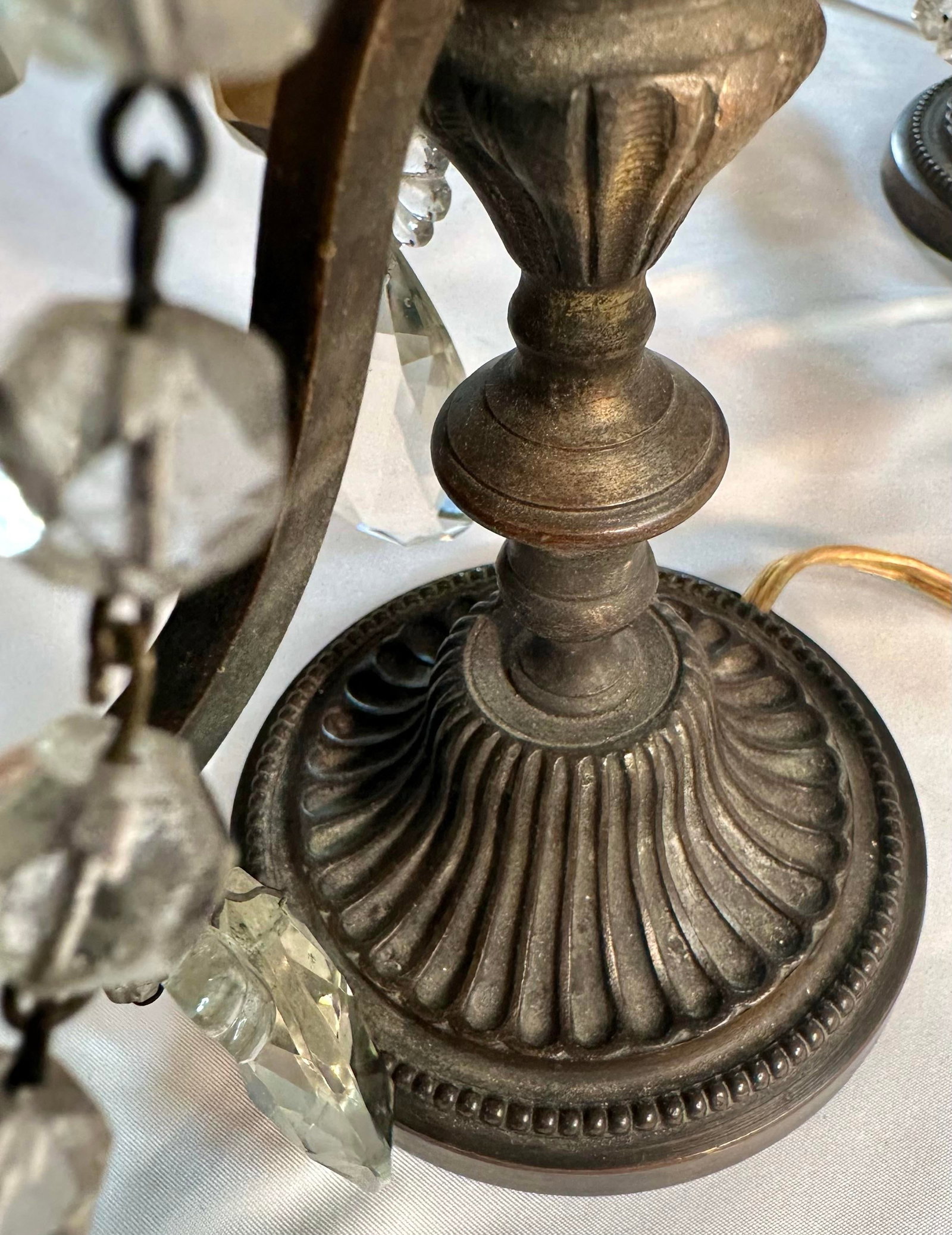 1930s French 3 Light Crystal Girondles, a Pair, Original Colored Crystals - 9