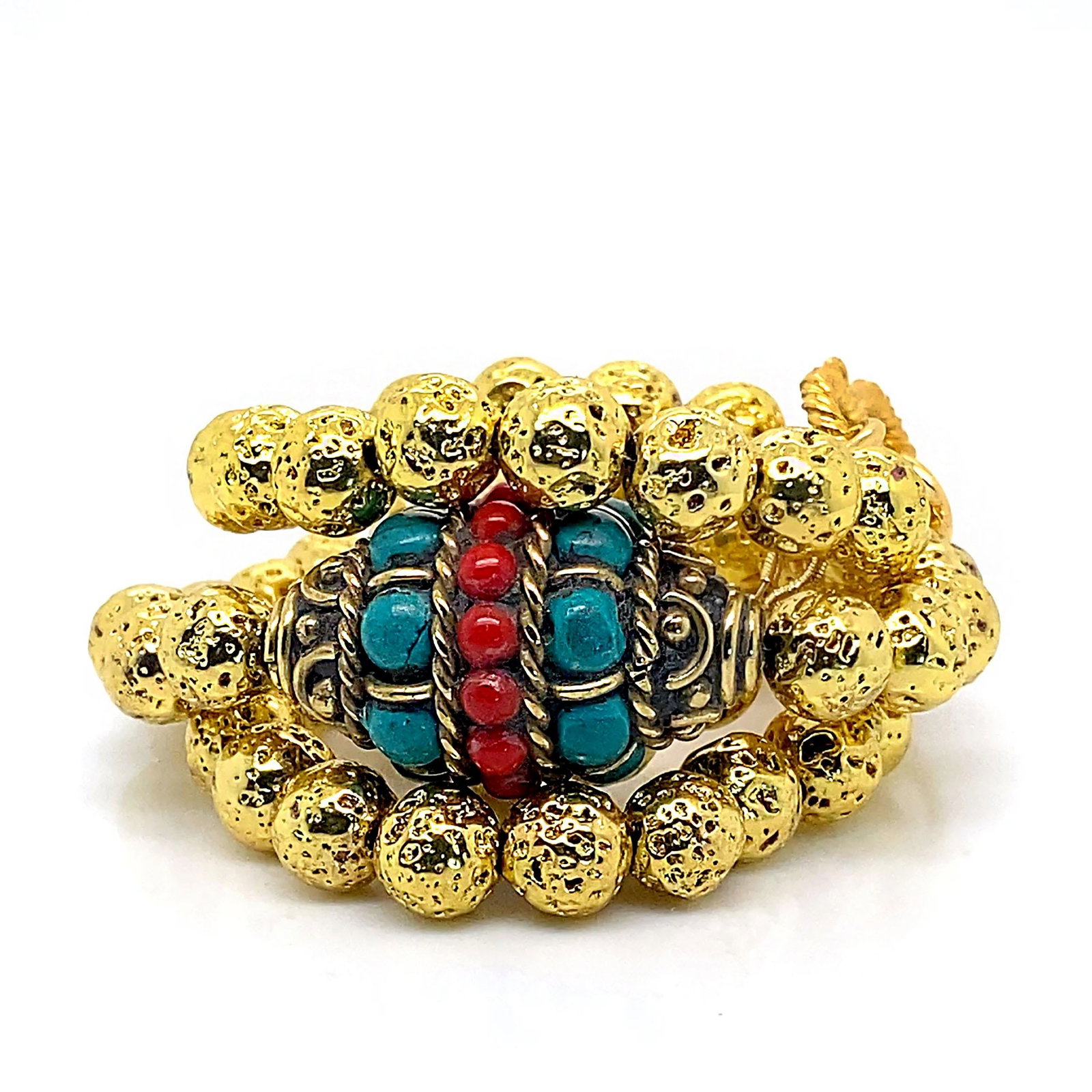 Gold Washed Lava Rock With Asian Focal Necklace - 3