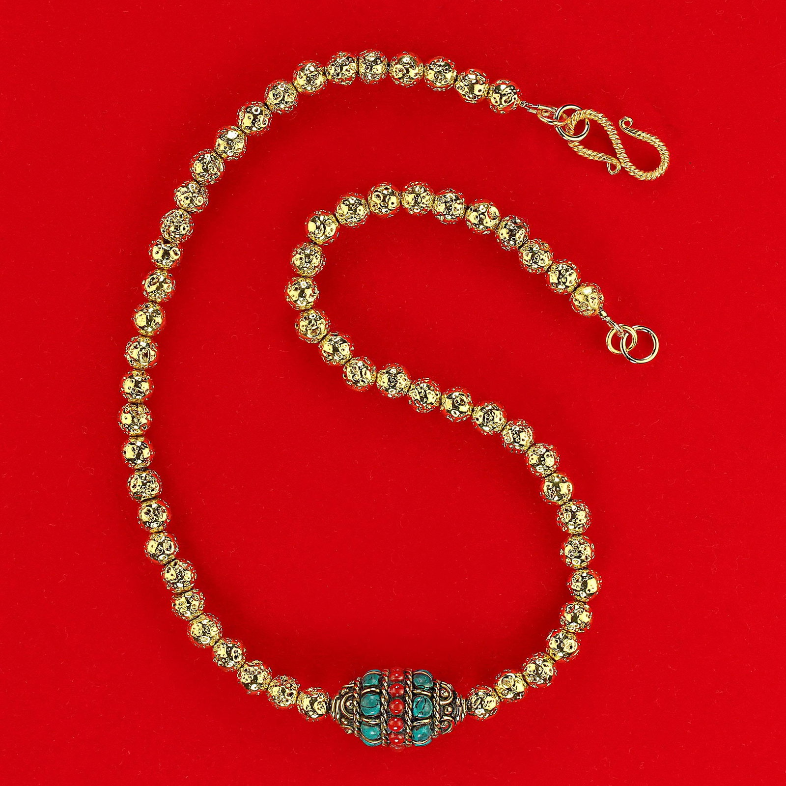 Gold Washed Lava Rock With Asian Focal Necklace - 6