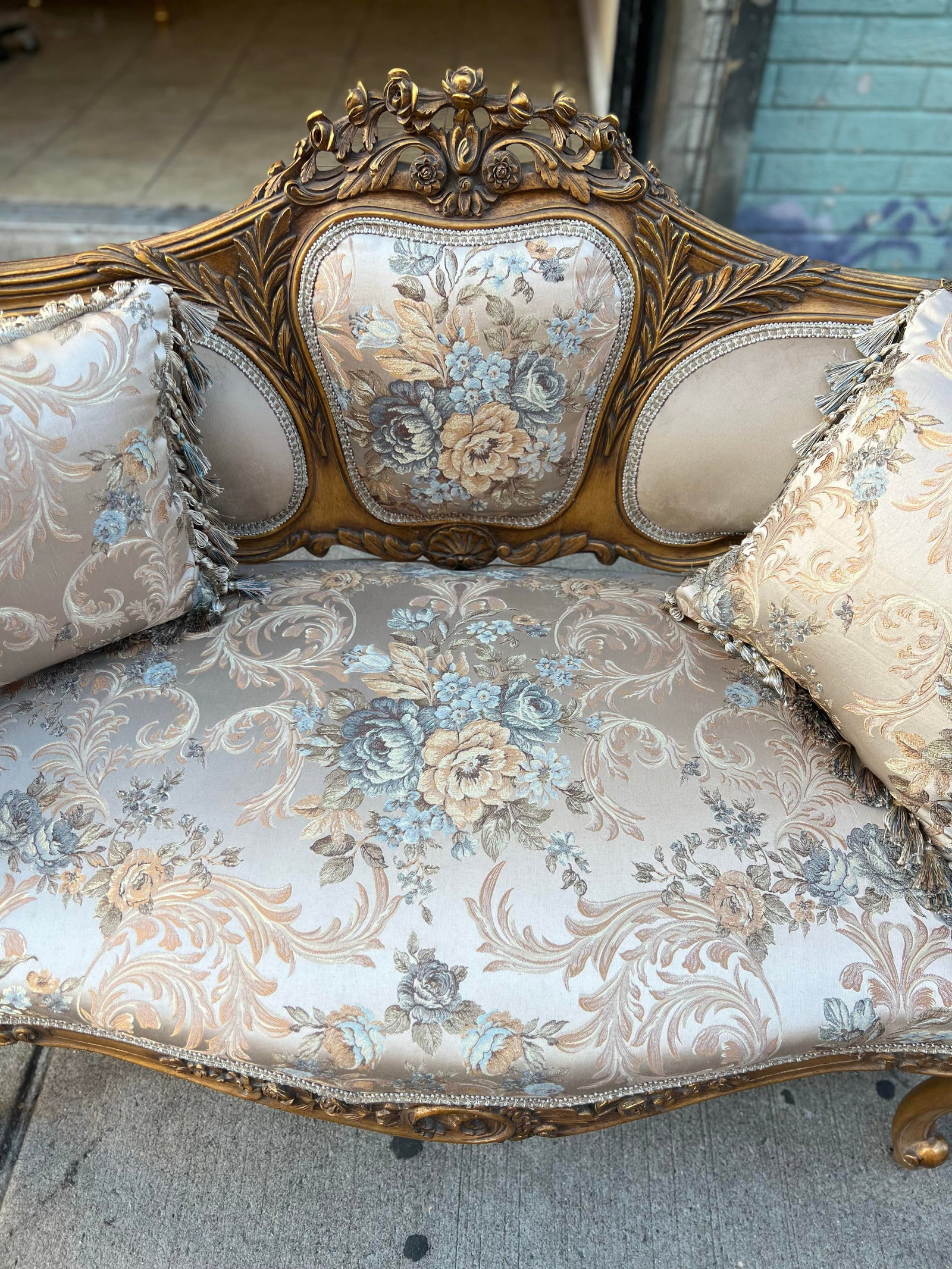 1960s French Style Settee Gold Leaf Loveseat Sofa - 4