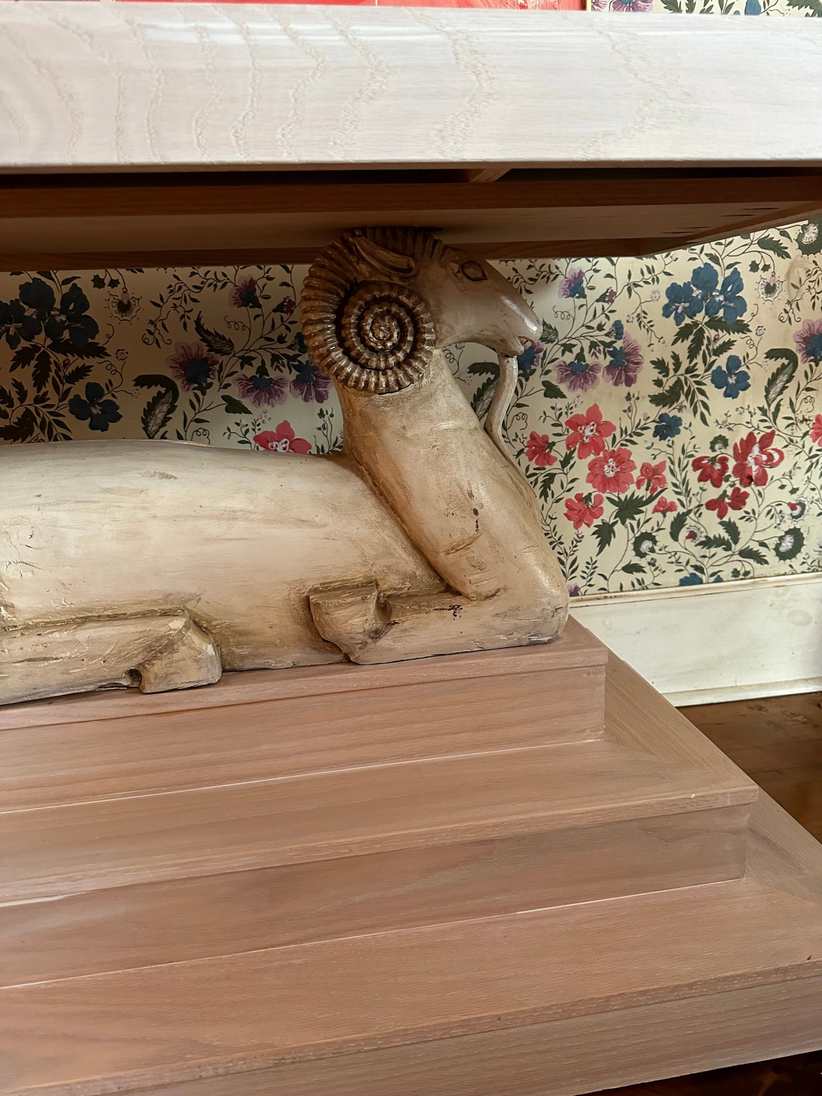 1930â"Â™s Style Three Tier Pickled Oak Ram Console Table With Goats - 5