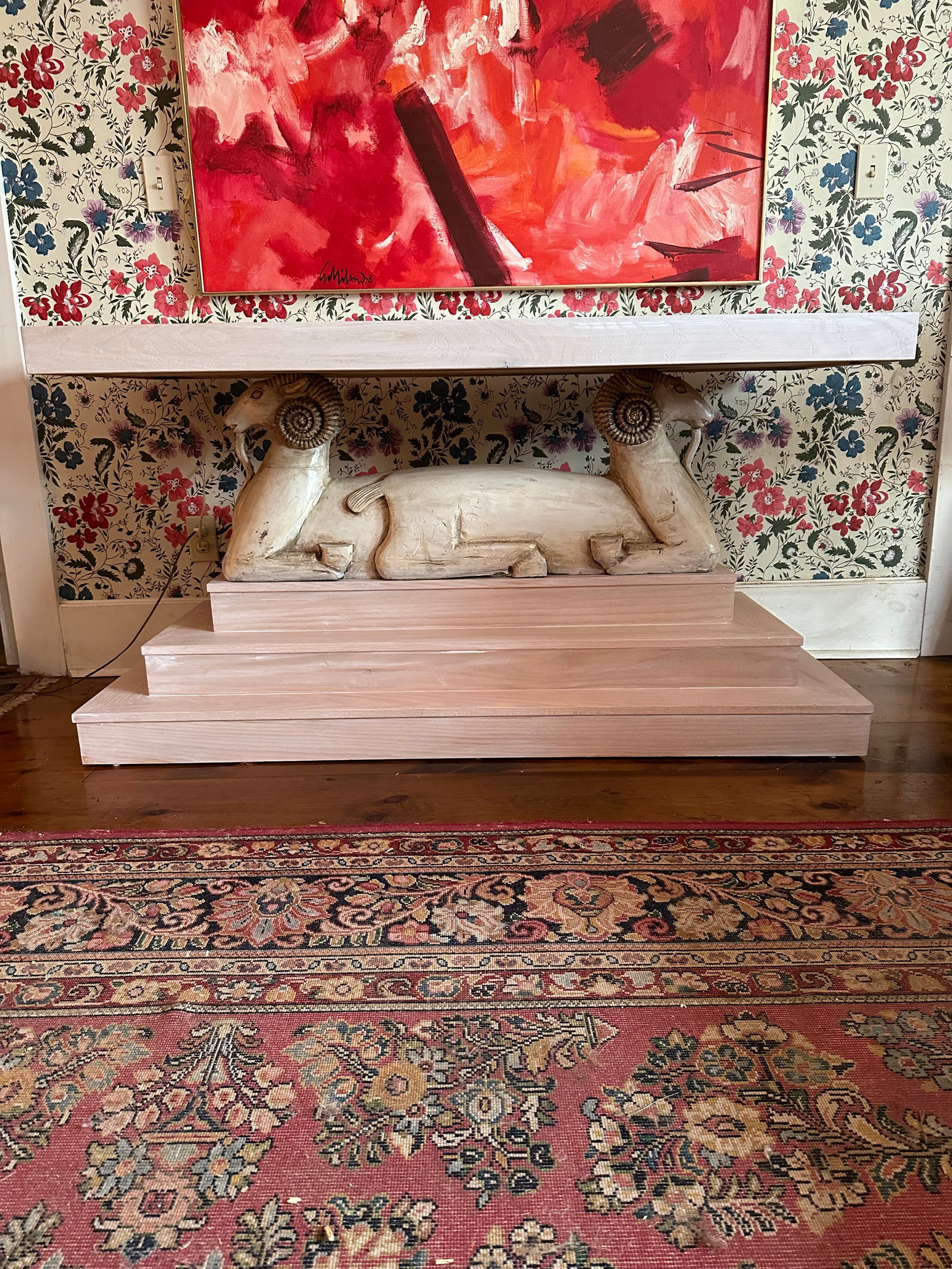 1930â"Â™s Style Three Tier Pickled Oak Ram Console Table With Goats - 9