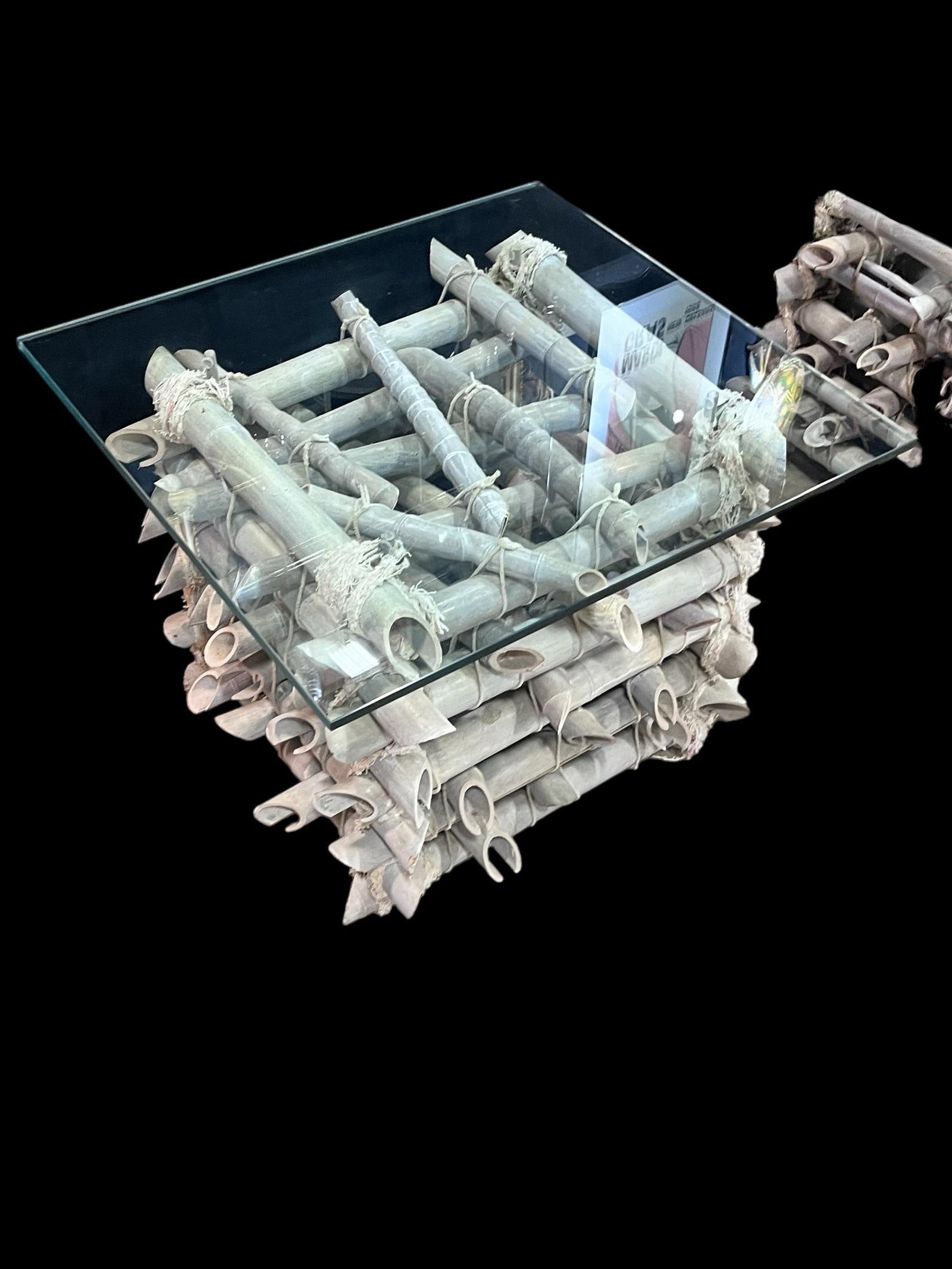 1980s Pair of Bleached Bamboo Side Tables With Glass Tops - 3