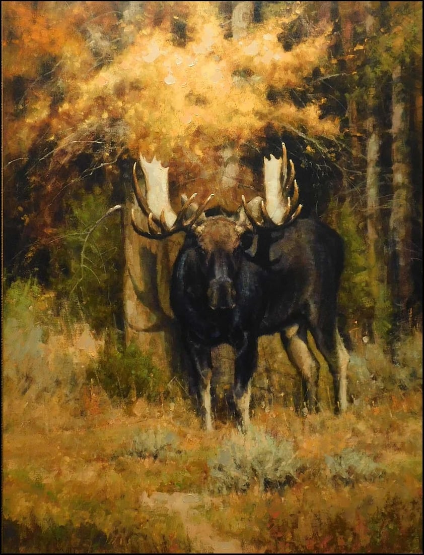 John Demott "Monarch on the Grass" Giclee on Canvas Hand Signed Framed Moose - 2