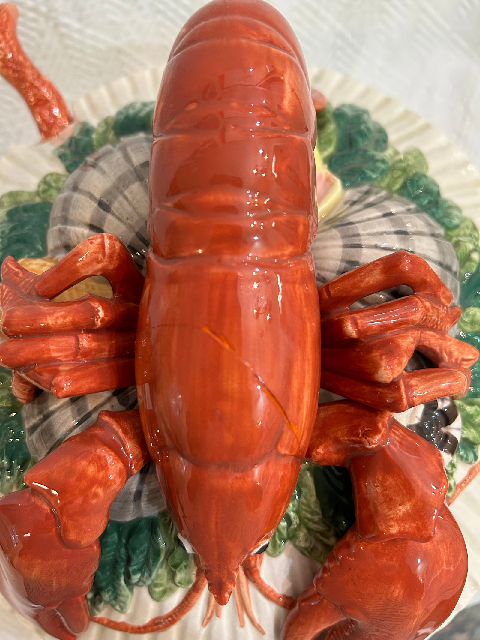 1992 Fitz and Floyd "Fish Market" Trompe L'Oeil Lobster Soup Tureen With Lid and Ladle - 12