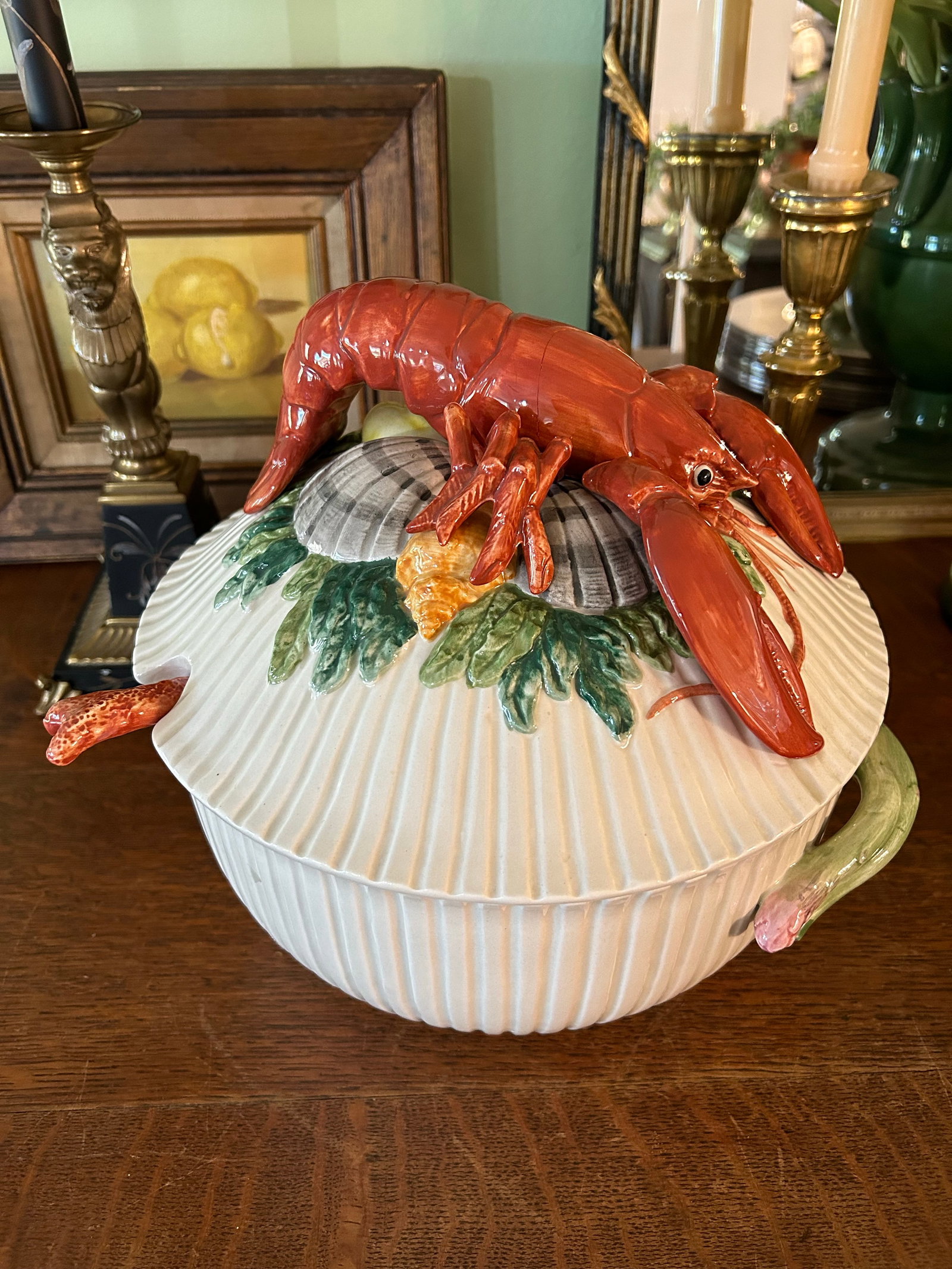 1992 Fitz and Floyd "Fish Market" Trompe L'Oeil Lobster Soup Tureen With Lid and Ladle - 2