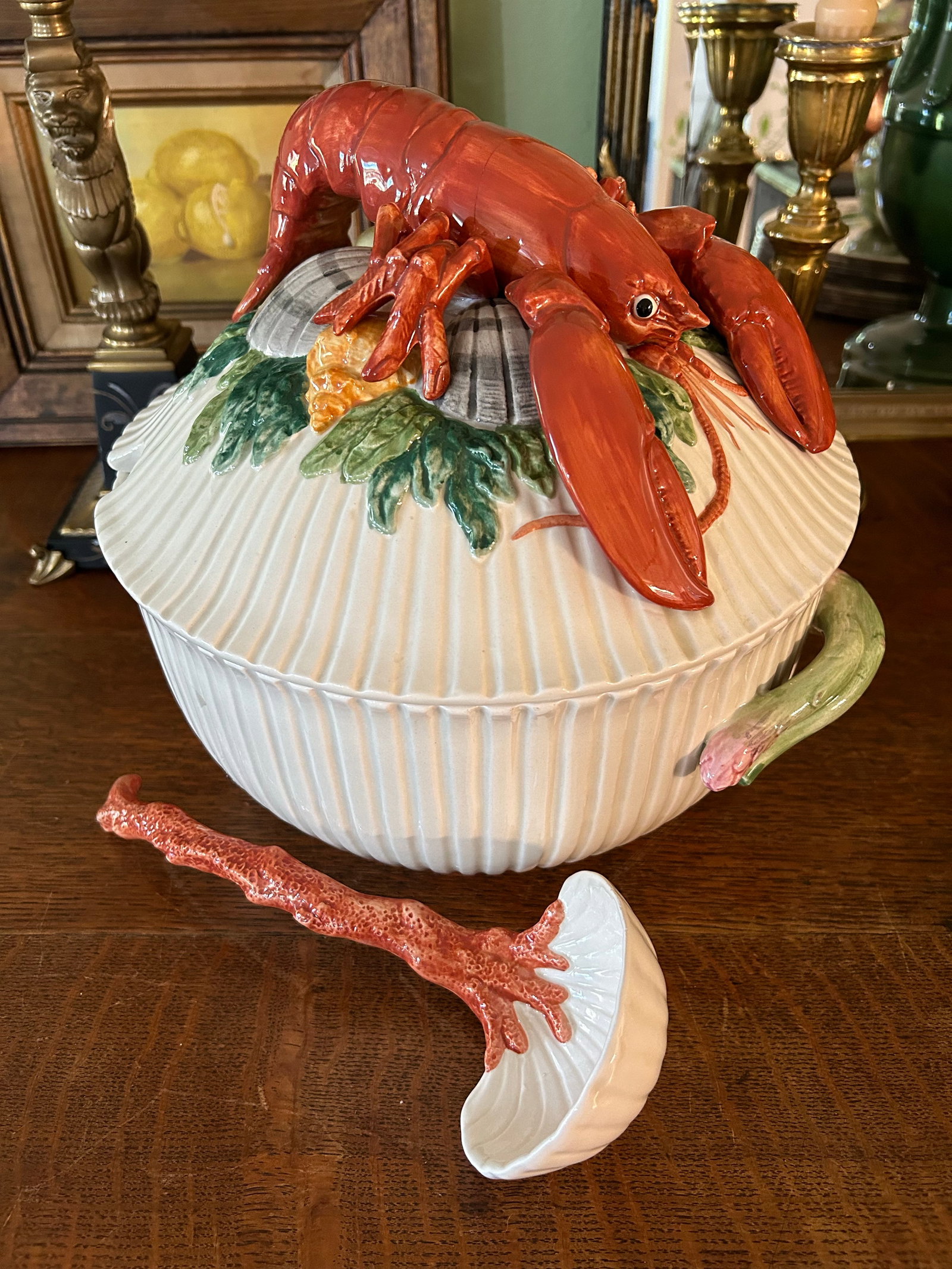 1992 Fitz and Floyd "Fish Market" Trompe L'Oeil Lobster Soup Tureen With Lid and Ladle - 3