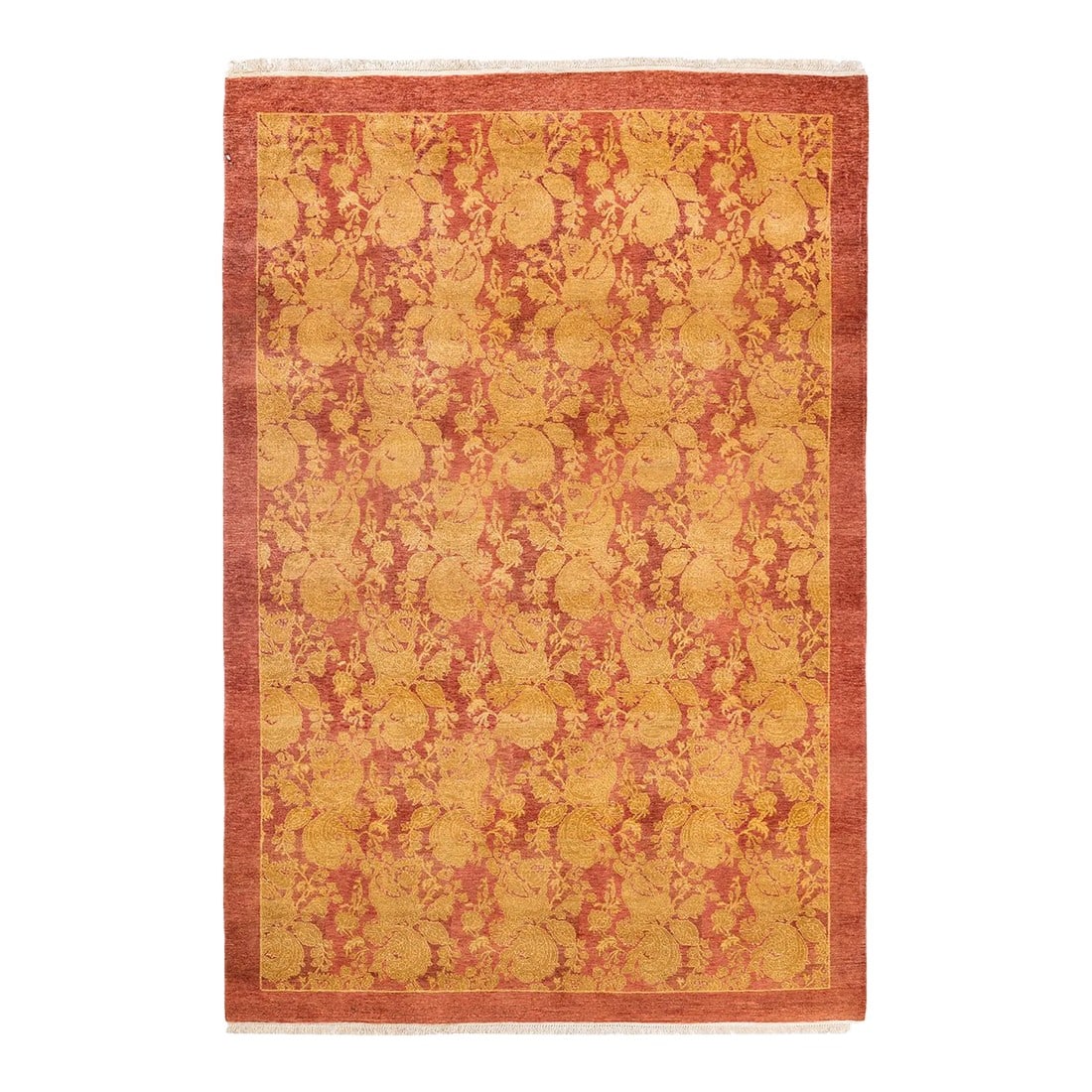 Mogul, One-of-a-Kind Hand-Knotted Area Rug - Pink, 4' 3" x 6' 1": With understated palettes and allover designs, the rugs in the Mogul Collection will bring timeless sophistication to any room. Influenced by a spectrum of Turkish, Indian, and Persian designs, the