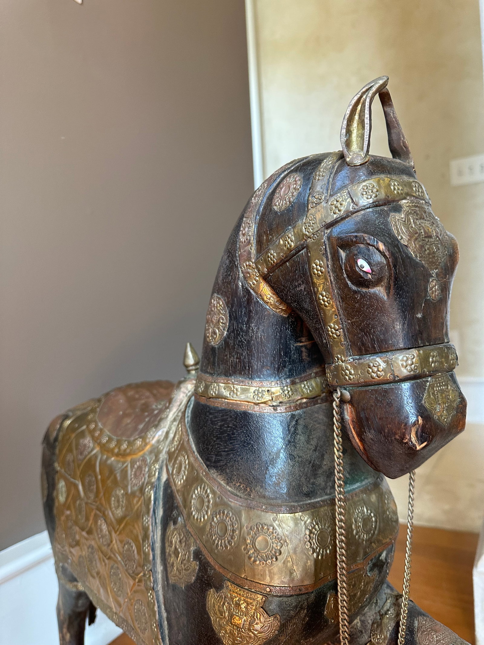 Rare Large Antique Copper & Brass Wooden Horse - 6