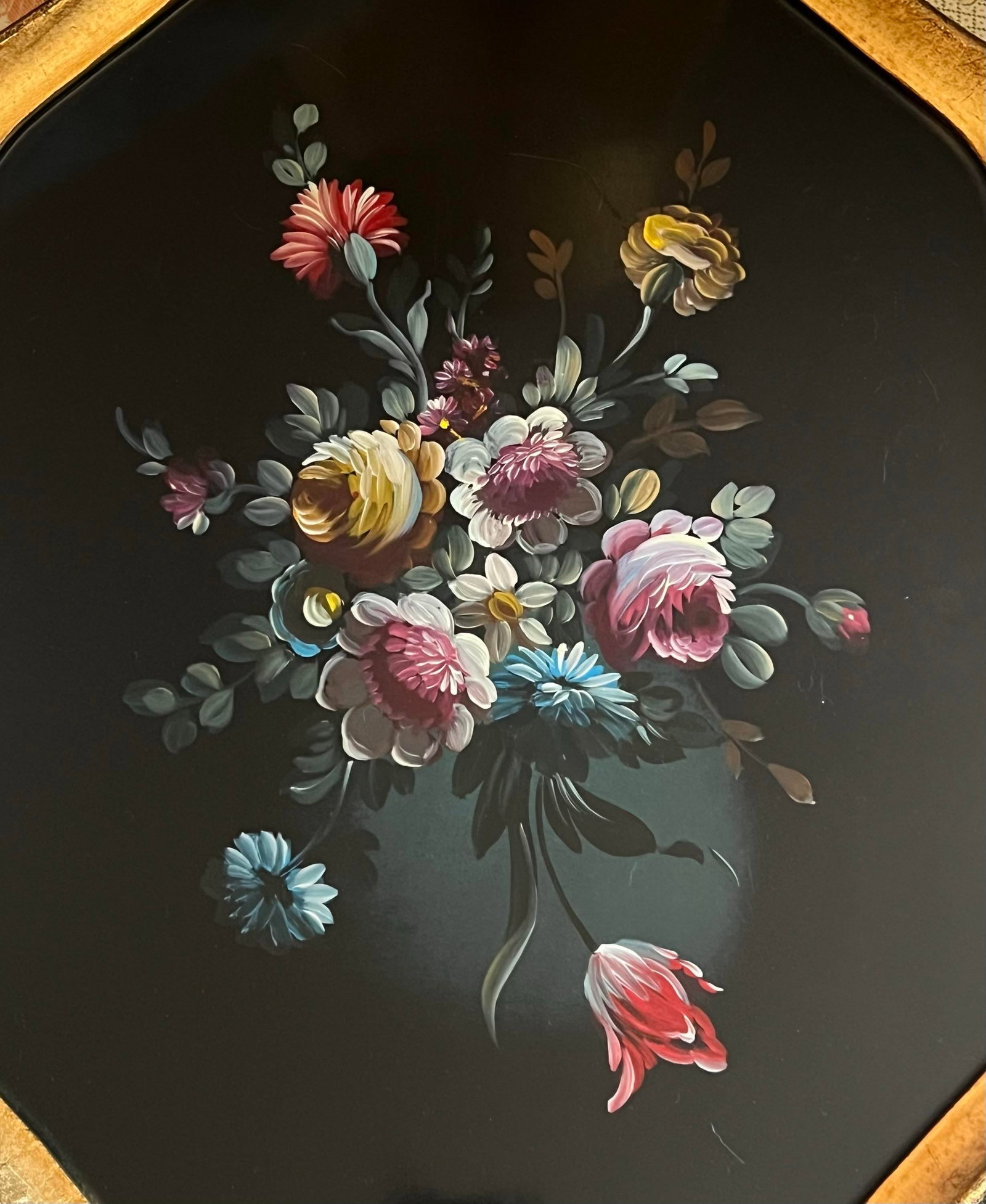 Vintage Bergdorf Goodman Italian Florentine Hand-Painted Tray Floral Design Decor - 2