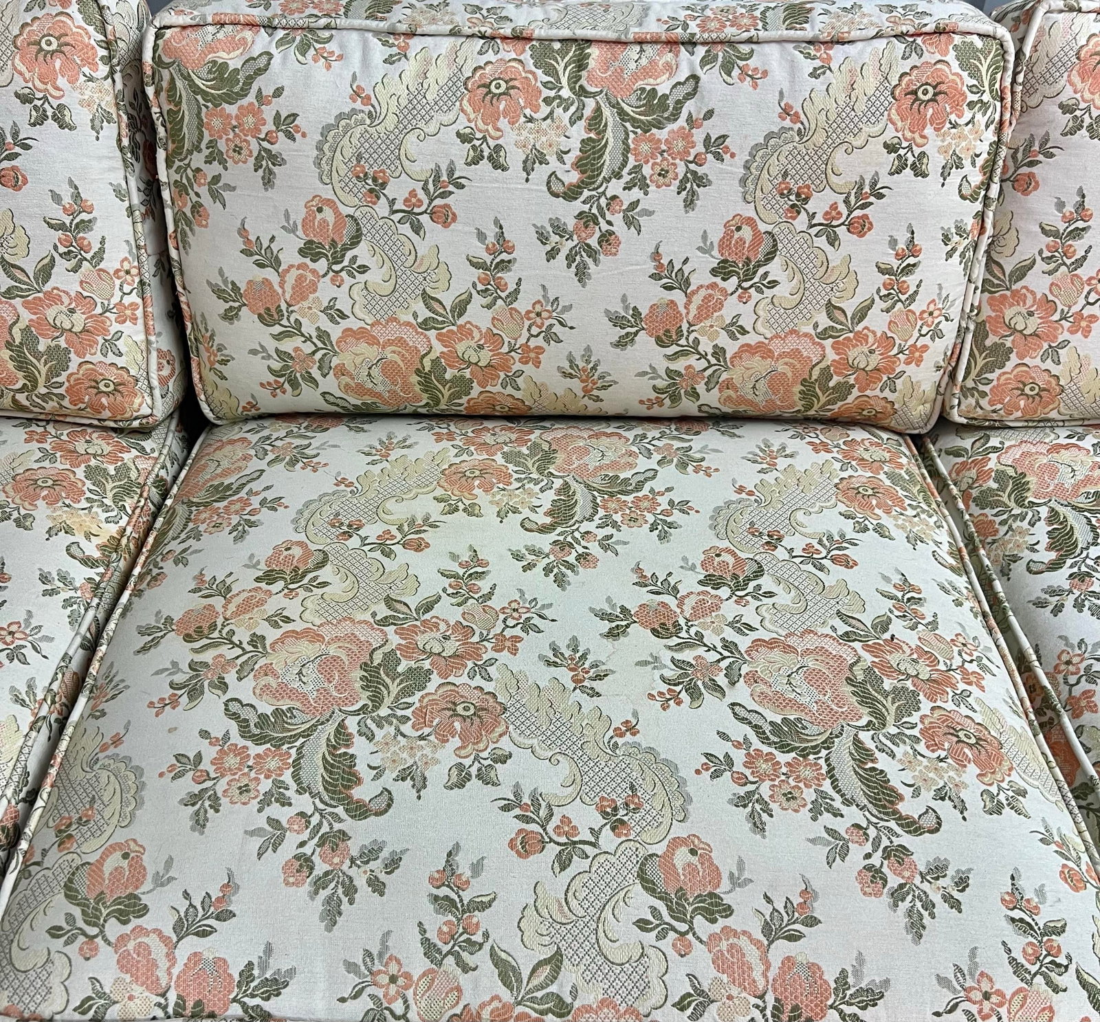 Vintage Chinoiserie Key City Custom Asian Style Black Lacquered Sofa With Floral Brocade Fabric - 7