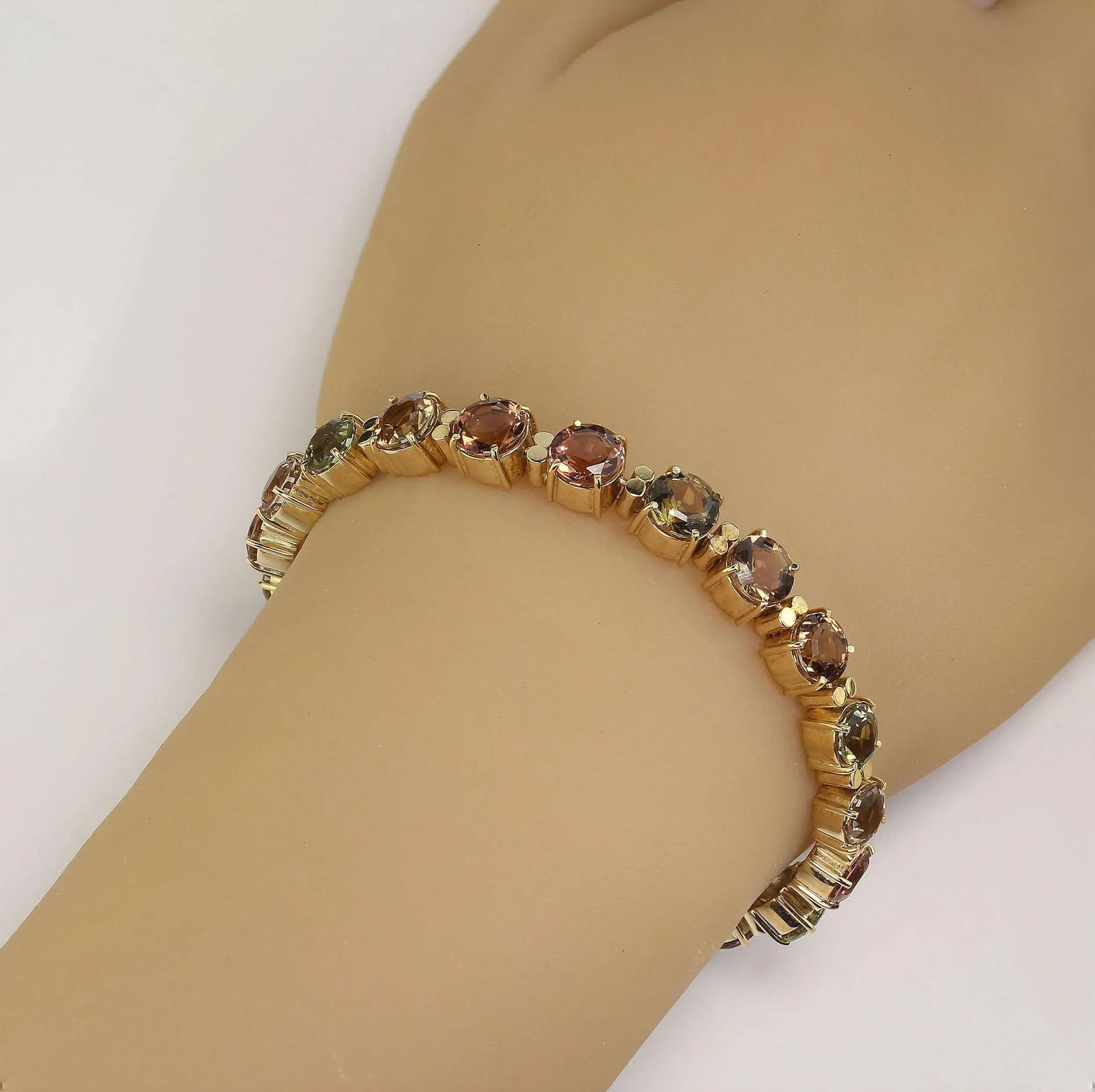 1980s Multi-Color Tourmaline 18 Karat Yellow Gold Bracelet - 2