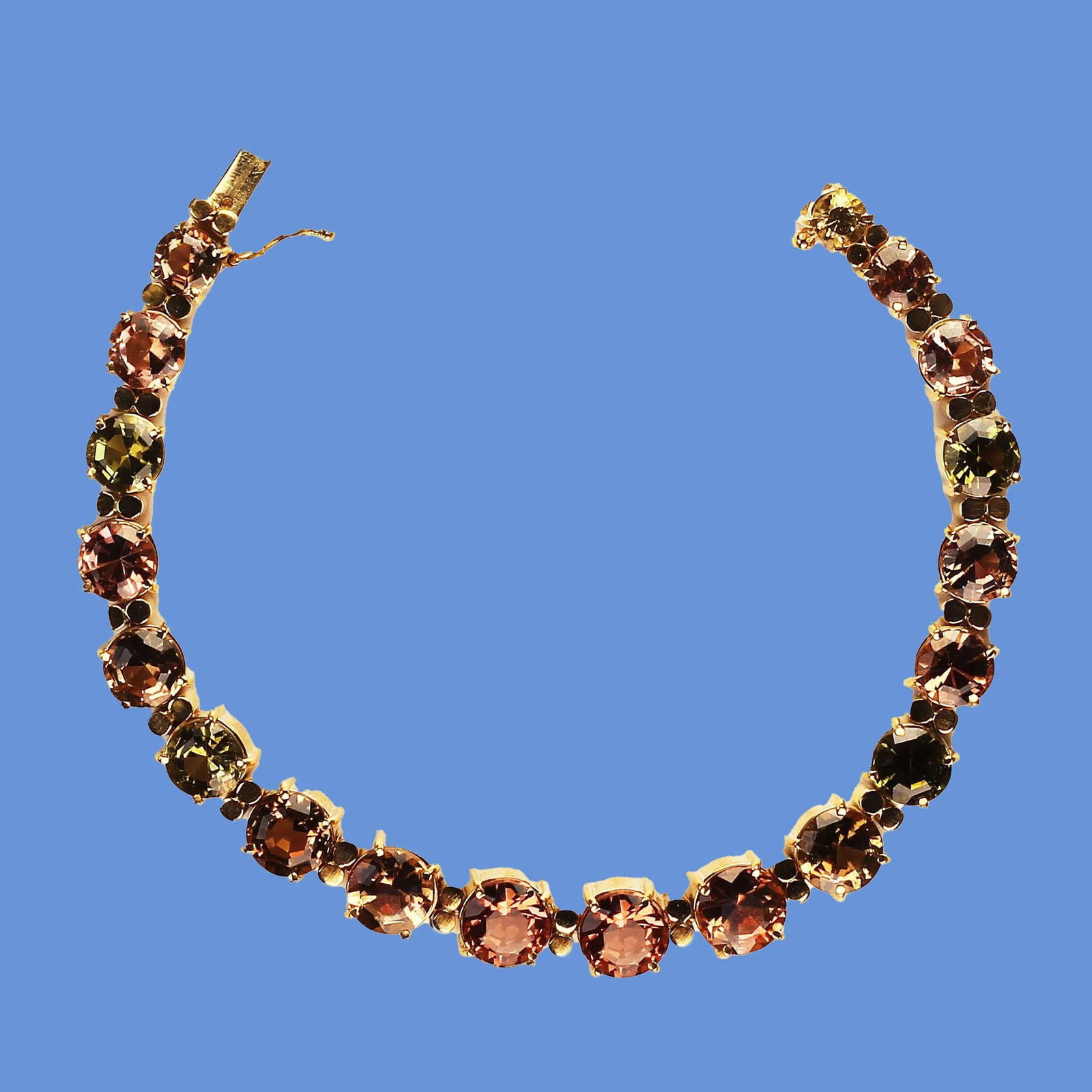 1980s Multi-Color Tourmaline 18 Karat Yellow Gold Bracelet - 3