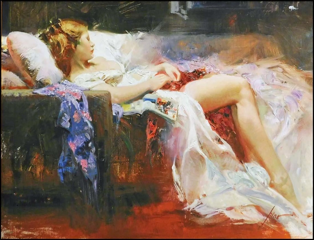 Pino "Sweet Repose" Framed Hand Signed & Embellished Giclee on Canvas - 2