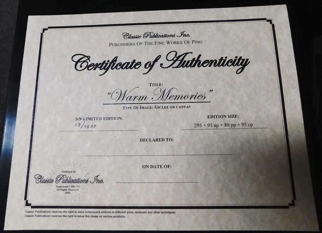 Pino "Warm Memories" Hand Signed & Embellished With Custom Frame - 7