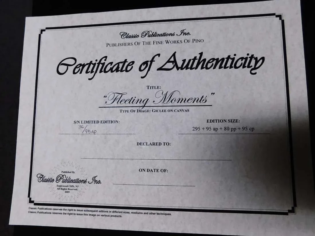 Pino "Fleeling Moment" on Canvas Hand Signed & Embellished W/ Custom Frame - 2