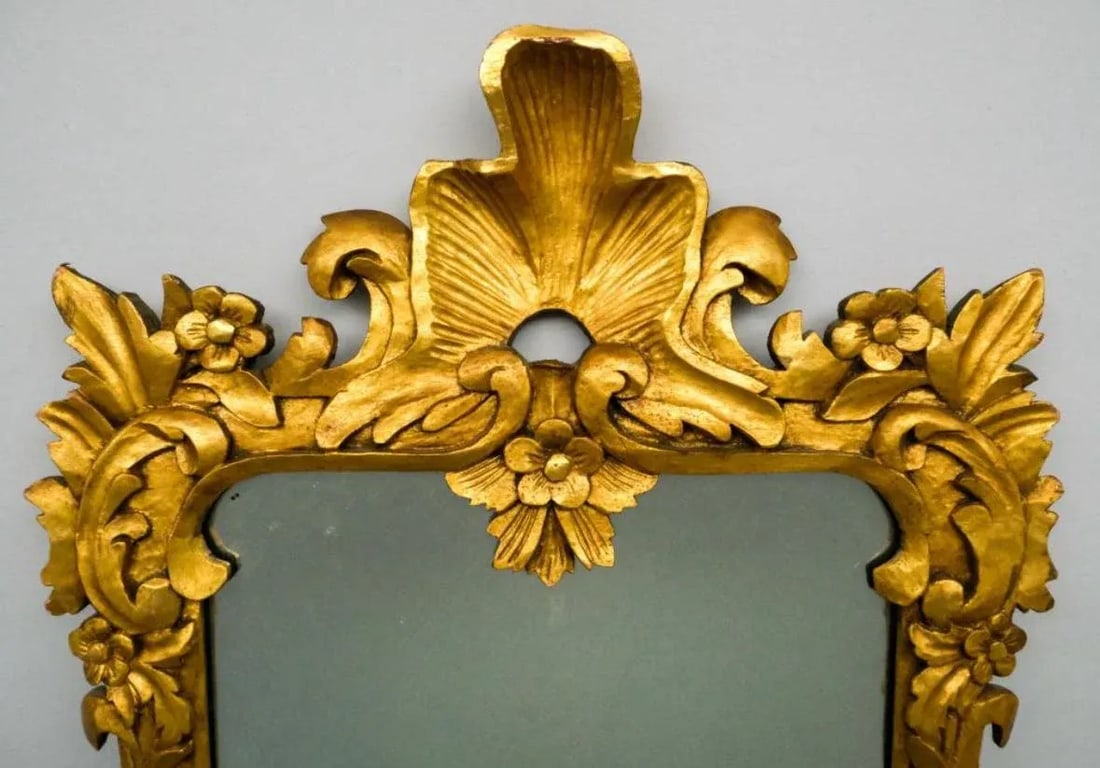 1950s Baroque Carved Gilt Wood Mirror French Gold - 2