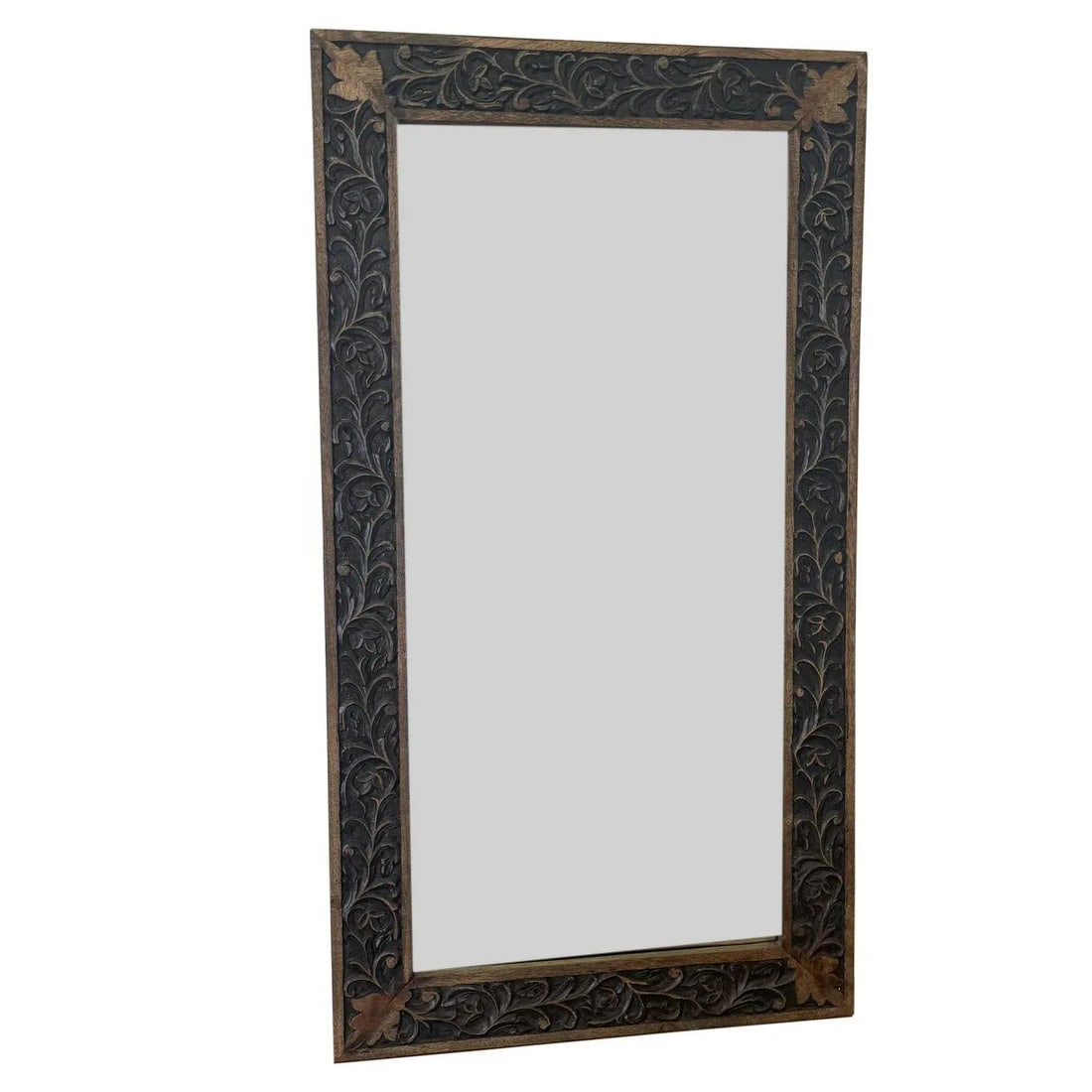 Vintage 1990s Carved Floral Wooden Mirror - 4