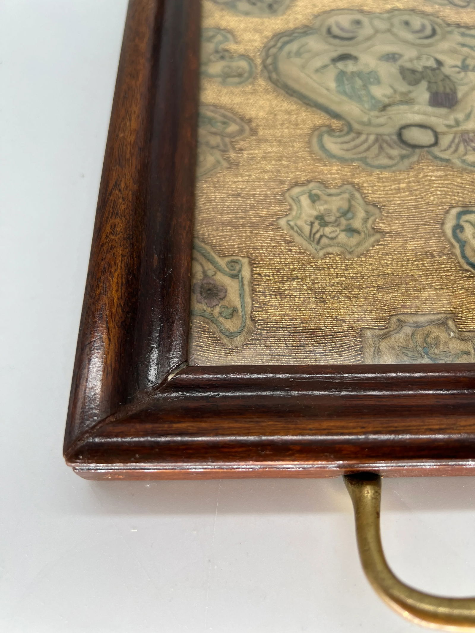 Beautiful & Fine Georgian Era Tray W/ Chinese Gold Thread Embroidery - 7
