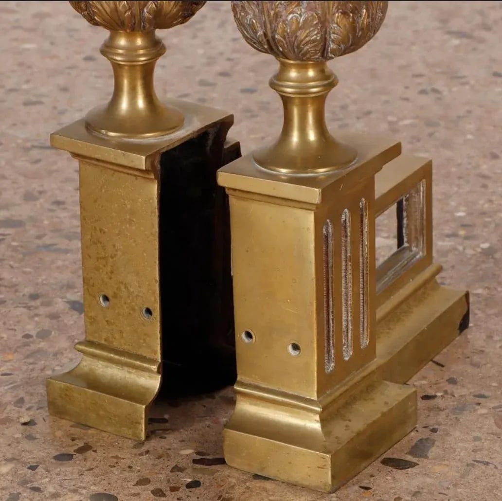 Pair of 1940s French Gilt Bronze Chenets or Andirons in the Form of Either Pineapples, Pine Cones or - 6