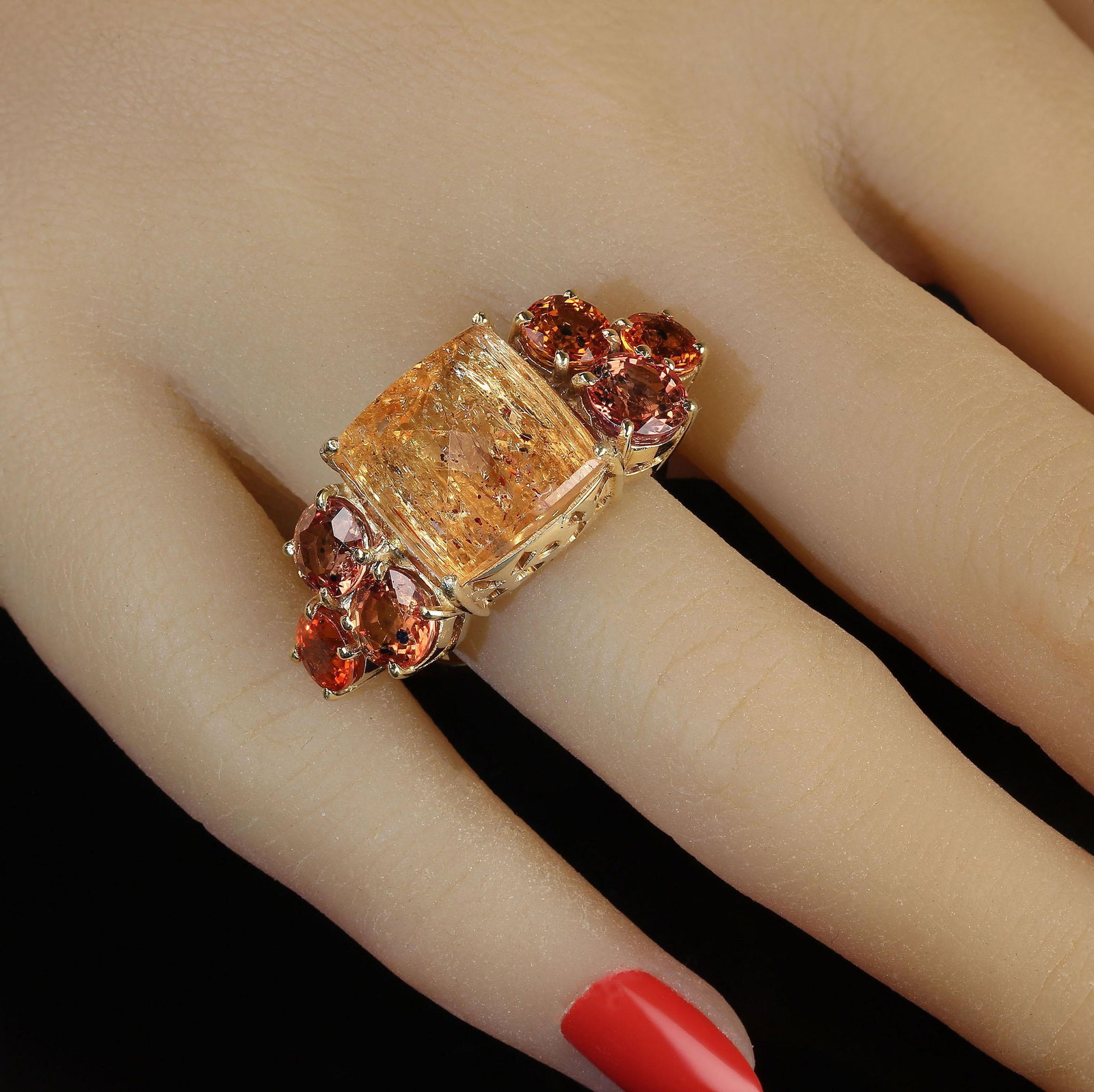 Bold Dinner Ring of Imperial Topaz and Songea Sapphires Size 7.25 - 2