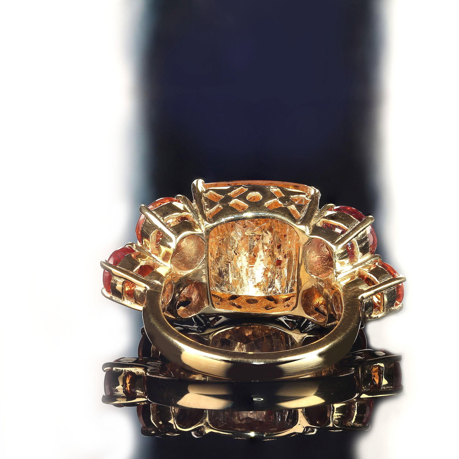 Bold Dinner Ring of Imperial Topaz and Songea Sapphires Size 7.25 - 6