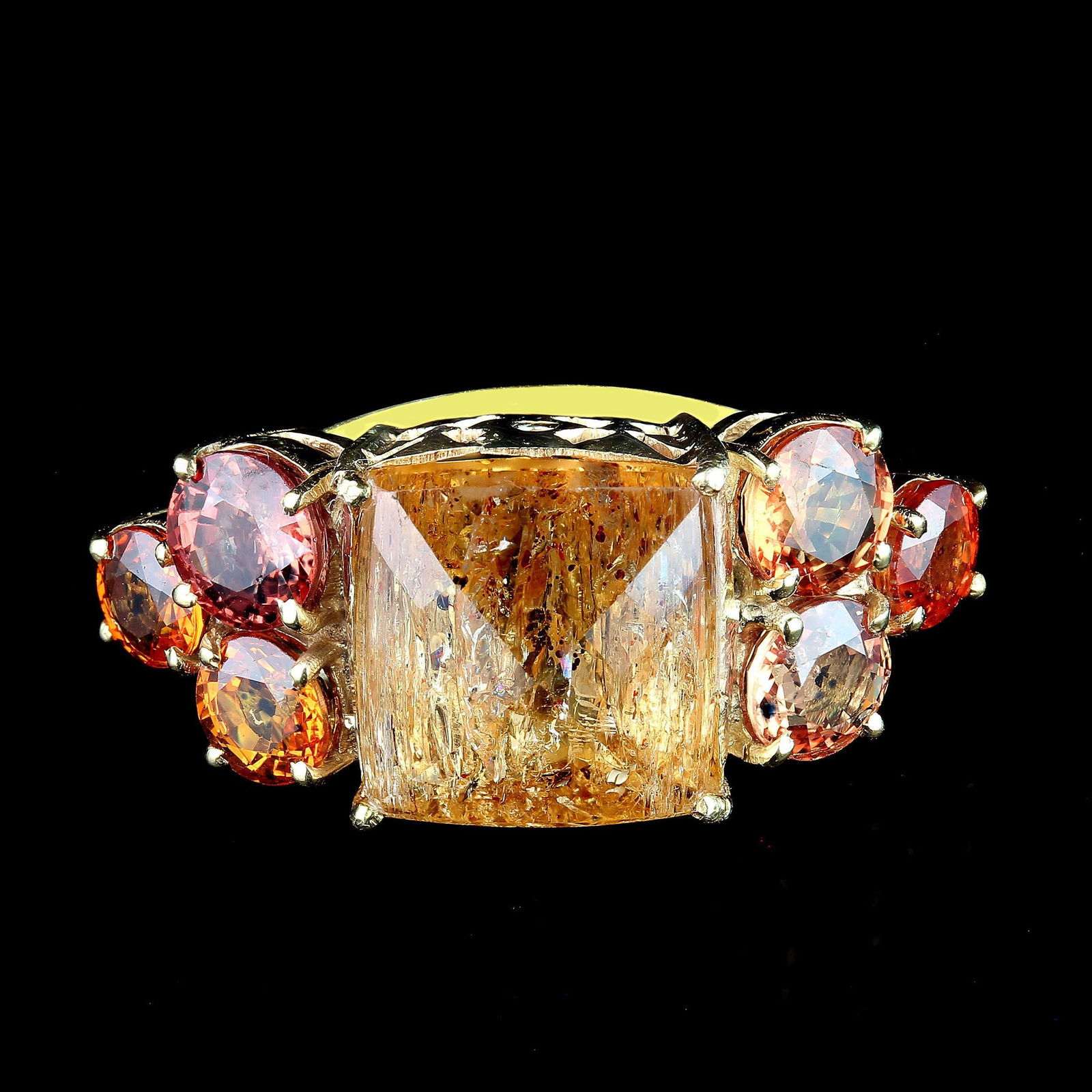 Bold Dinner Ring of Imperial Topaz and Songea Sapphires Size 7.25 - 7