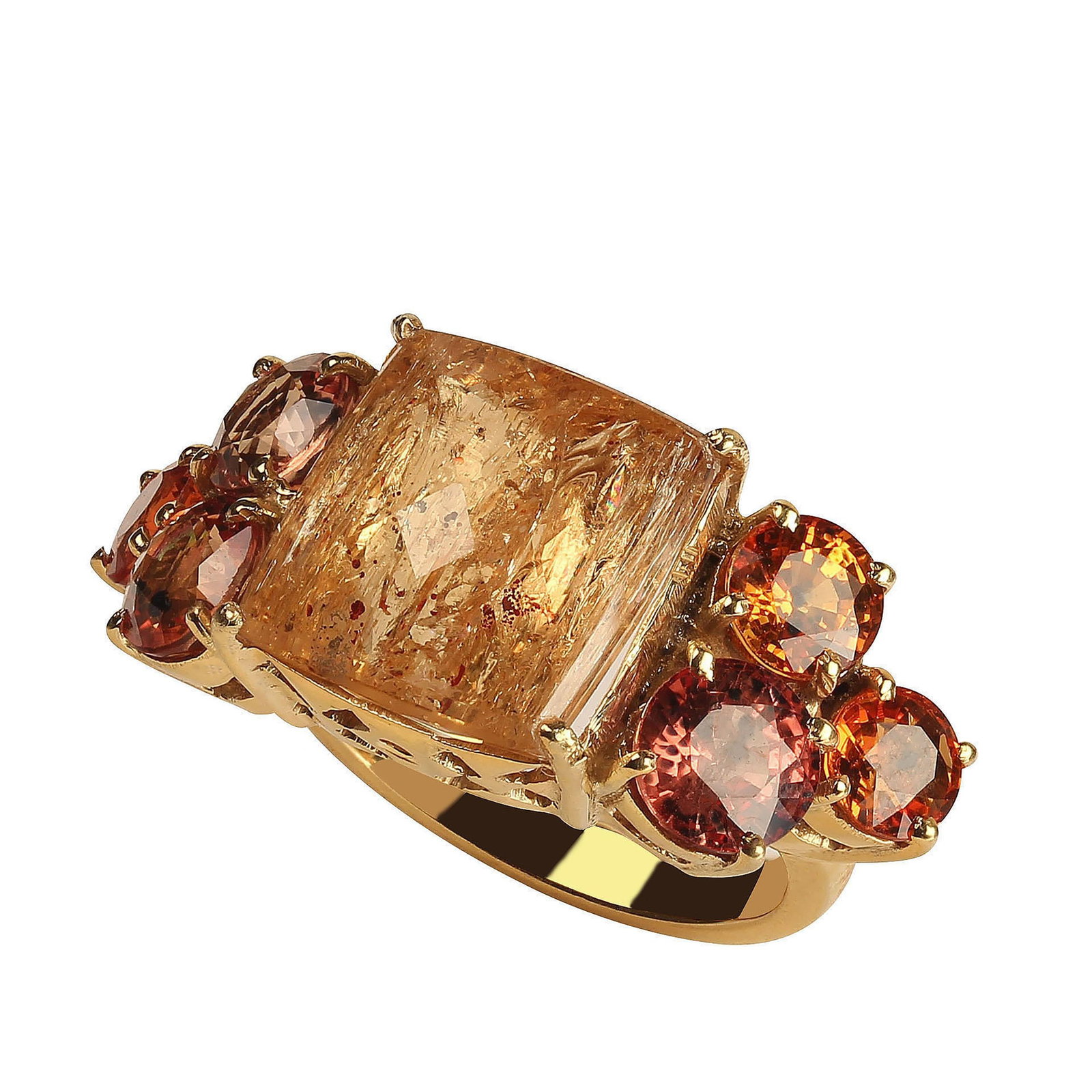 Bold Dinner Ring of Imperial Topaz and Songea Sapphires Size 7.25 - 8