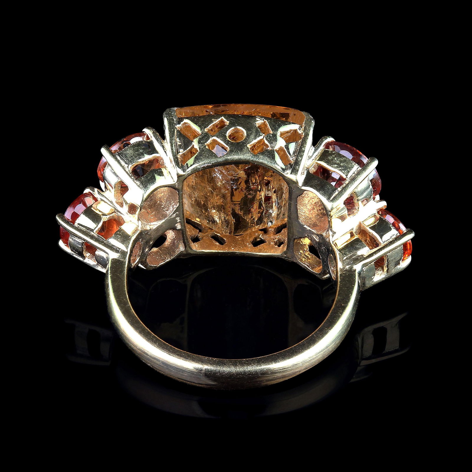 Bold Dinner Ring of Imperial Topaz and Songea Sapphires Size 7.25 - 9