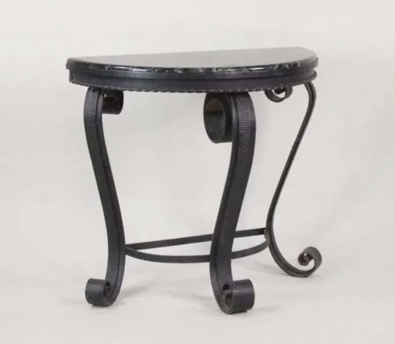 French Marble and Wrought Iron Twisted Rococo Style Console Table With a Swirled Black Marble Top - 3
