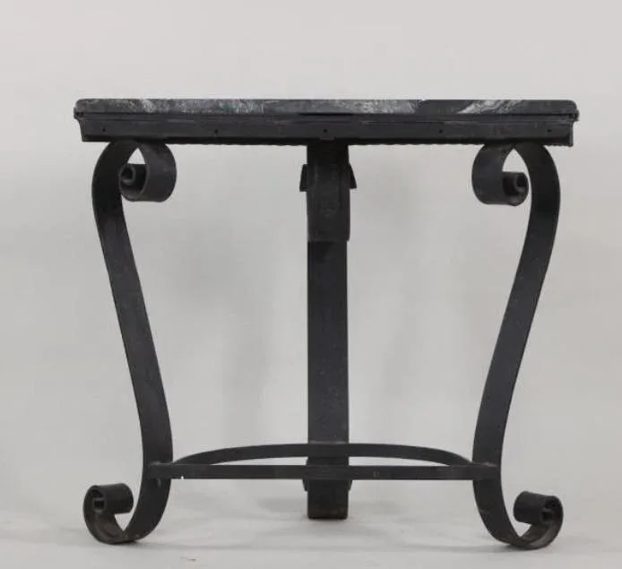 French Marble and Wrought Iron Twisted Rococo Style Console Table With a Swirled Black Marble Top - 7