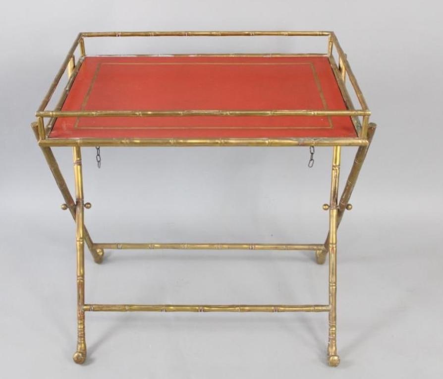 1950s A Mid Century Modern Possibly Bagues French Folding Faux Bamboo in Gold and Red Bar or Tray Ta - 6