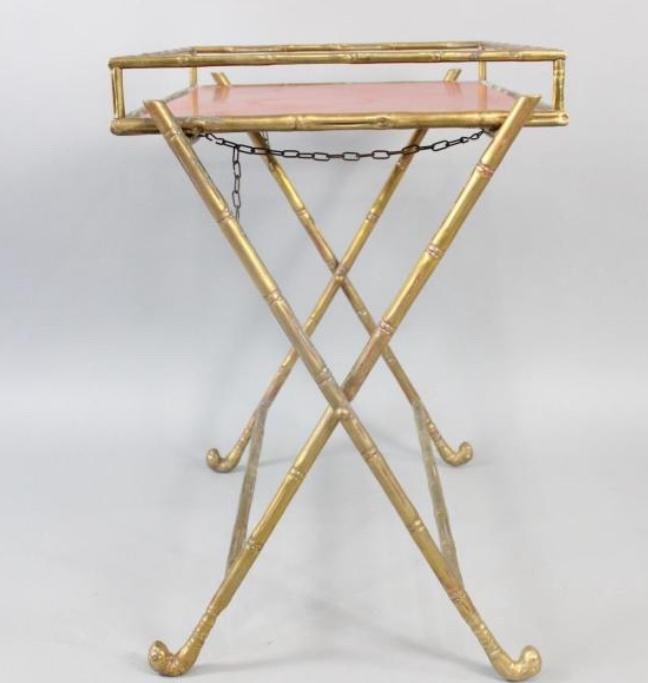 1950s A Mid Century Modern Possibly Bagues French Folding Faux Bamboo in Gold and Red Bar or Tray Ta - 9