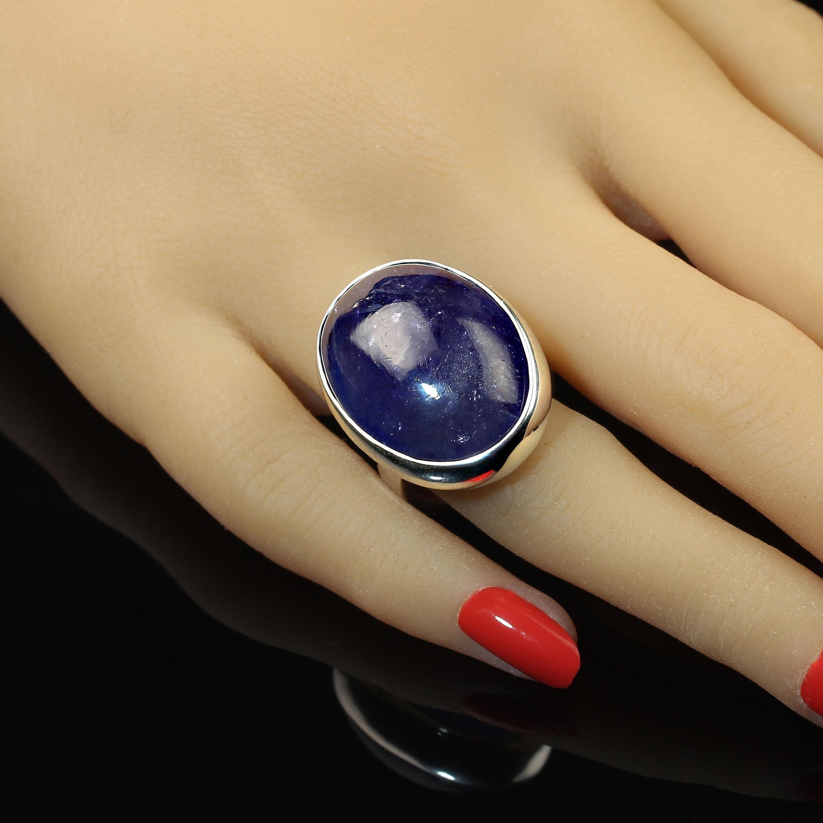 Tanzanite Oval Cabochon in Sterling Silver Ring Size 7.5 - 2