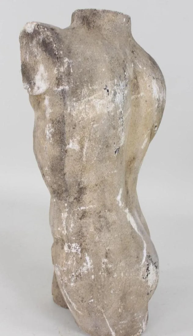 1930s Neoclassical Greek Roman Cast Stone Statue of a Nude Male Torso - 4