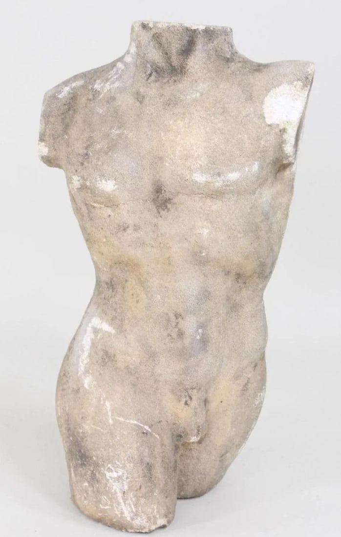 1930s Neoclassical Greek Roman Cast Stone Statue of a Nude Male Torso - 5