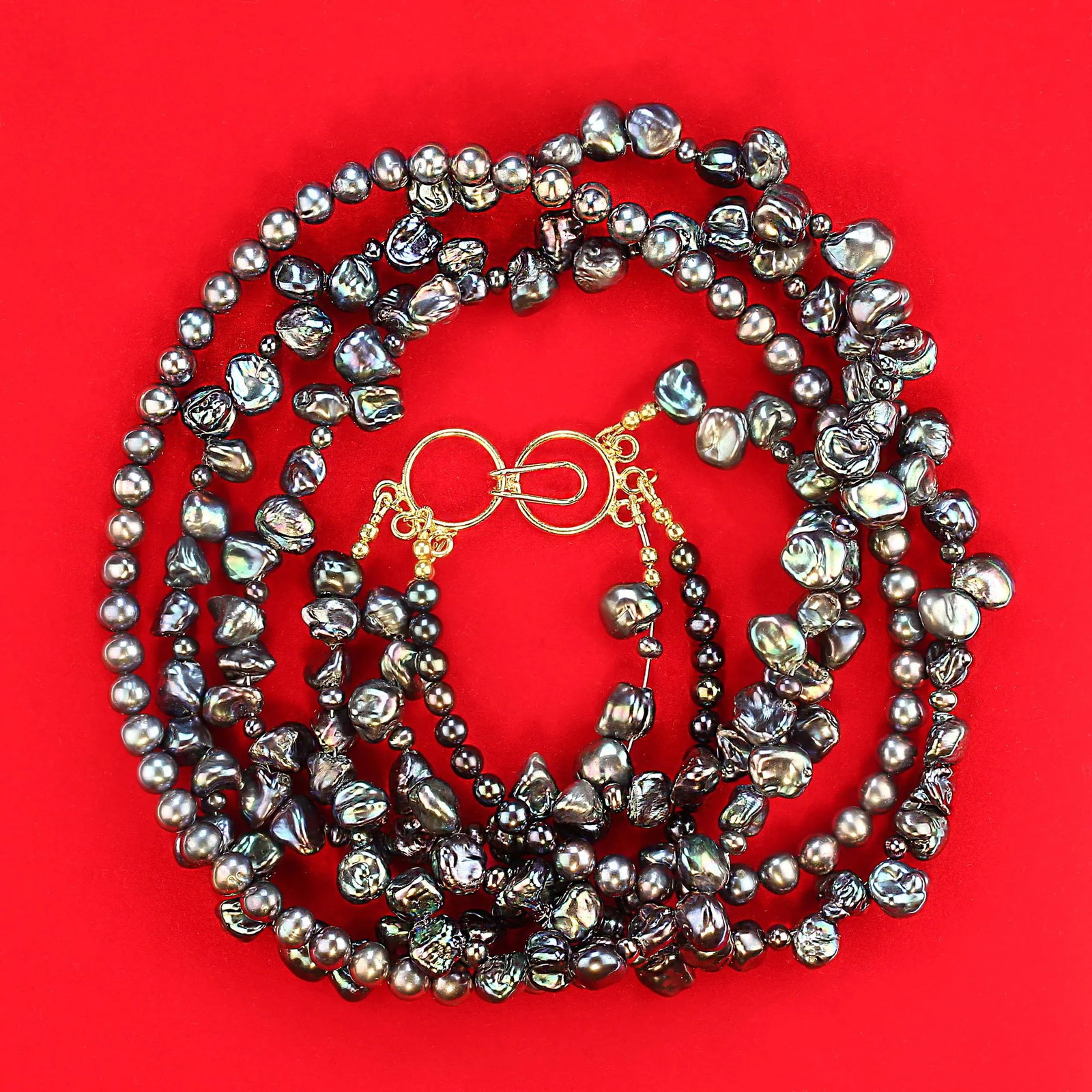 Iridescent Three Strand Peacock Pearl Necklace - 3