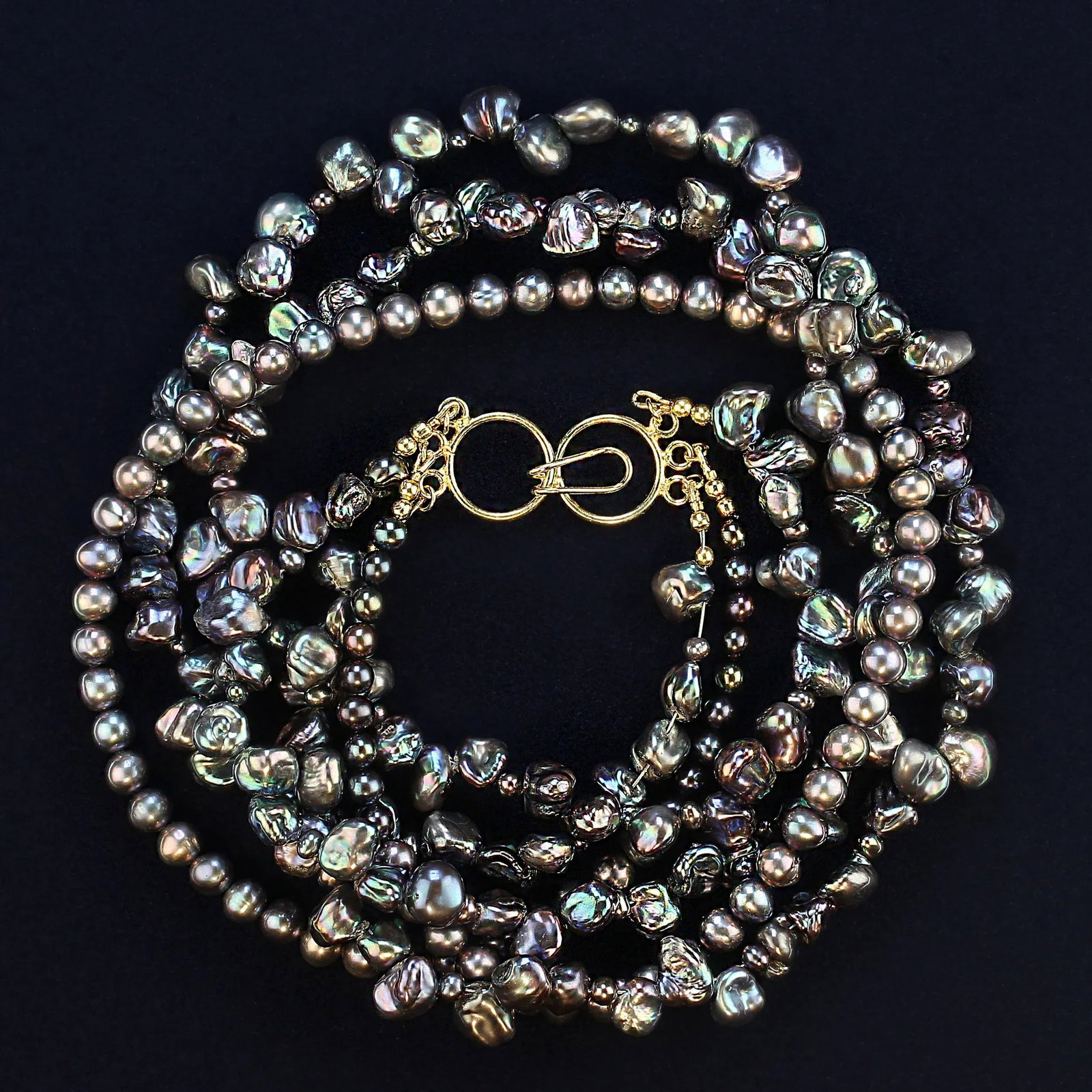 Iridescent Three Strand Peacock Pearl Necklace - 4